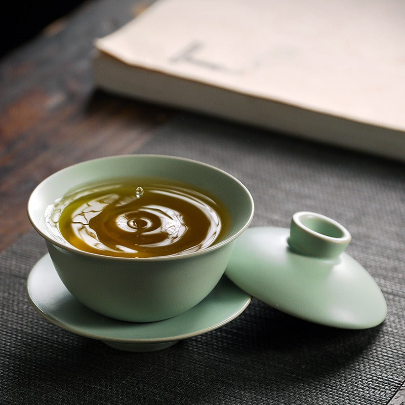 Authentic Chinese Ru Kiln Gaiwan - Handmade Ceramic Teacup with Lid & Saucer for Gongfu Tea Brewing | Perfect for Tea Ceremonies, Home Use & Gifts