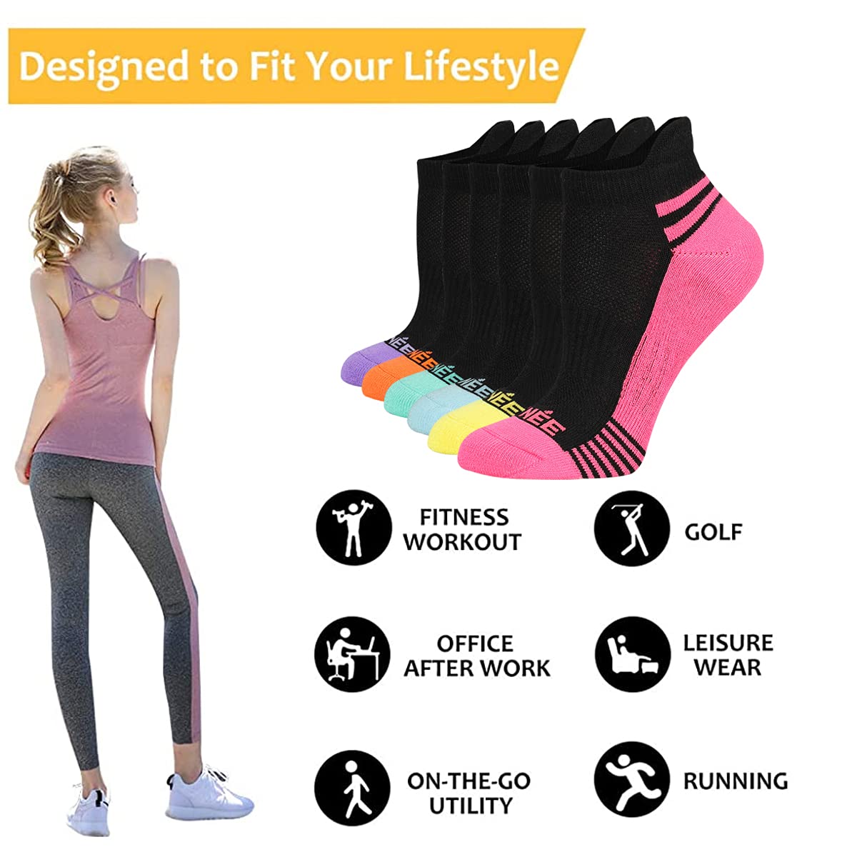 JOYNÉE Women's Ankle Cushioned Athletic Socks 6-Pack - Low Cut Running Socks with Heel Tab for Sports, Workout & Everyday Comfort