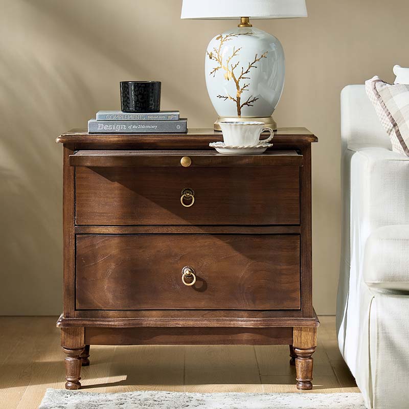 Solid Wood 2 Drawer Nightstand with USB Charging Ports, Pull-Out Shelf & Optional Styles - Modern Bedside Table for Bedroom, Guest Room & Small Spaces