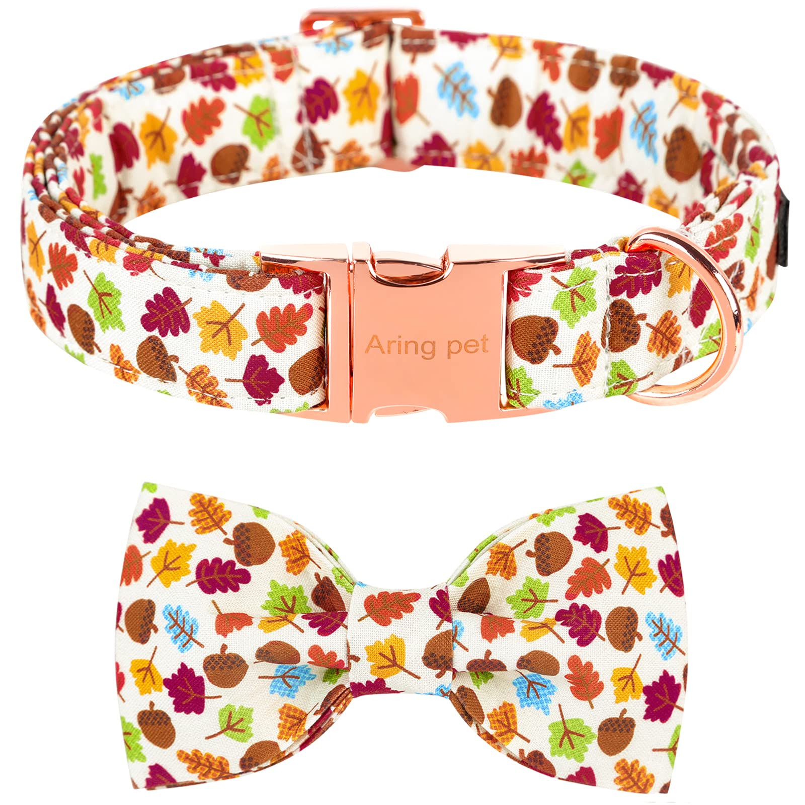 ARING PET Dog Bow Tie Collar - Adjustable Autumn Maple Leaf Design with Metal Buckle for Small, Medium & Large Dogs | Cute Fall Accessory for Boy & Girl Pets | Perfect for Halloween, Thanksgiving & Family Photos