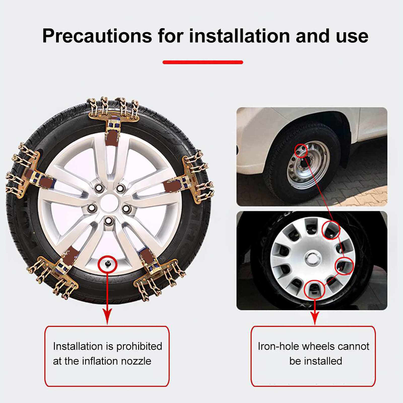 Universal Snow Chains for Cars - Adjustable Auto Tire Traction Chains (165-285mm Width) | 6-Pack Heavy Duty Winter Security Chains | Perfect for SUVs, Trucks & Sedans in Snowy Conditions