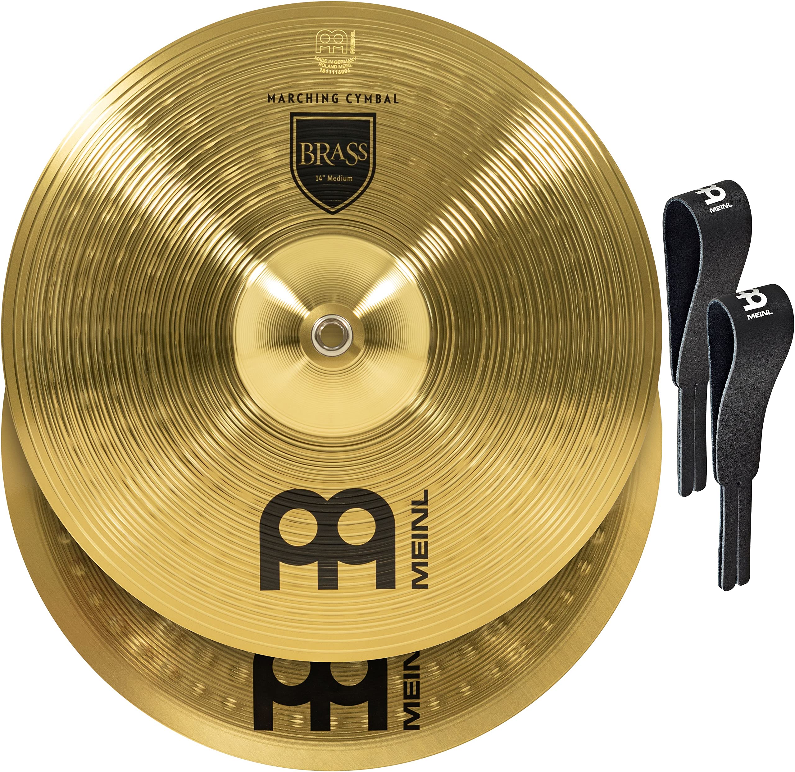 Meinl 14” Marching Cymbal Pair with Straps - Professional Brass Alloy Cymbals with Traditional Finish - German Made Drum Accessories - 2 Year Warranty (MA-BR-14M) - Perfect for Marching Bands, Drum Corps & Live Performances