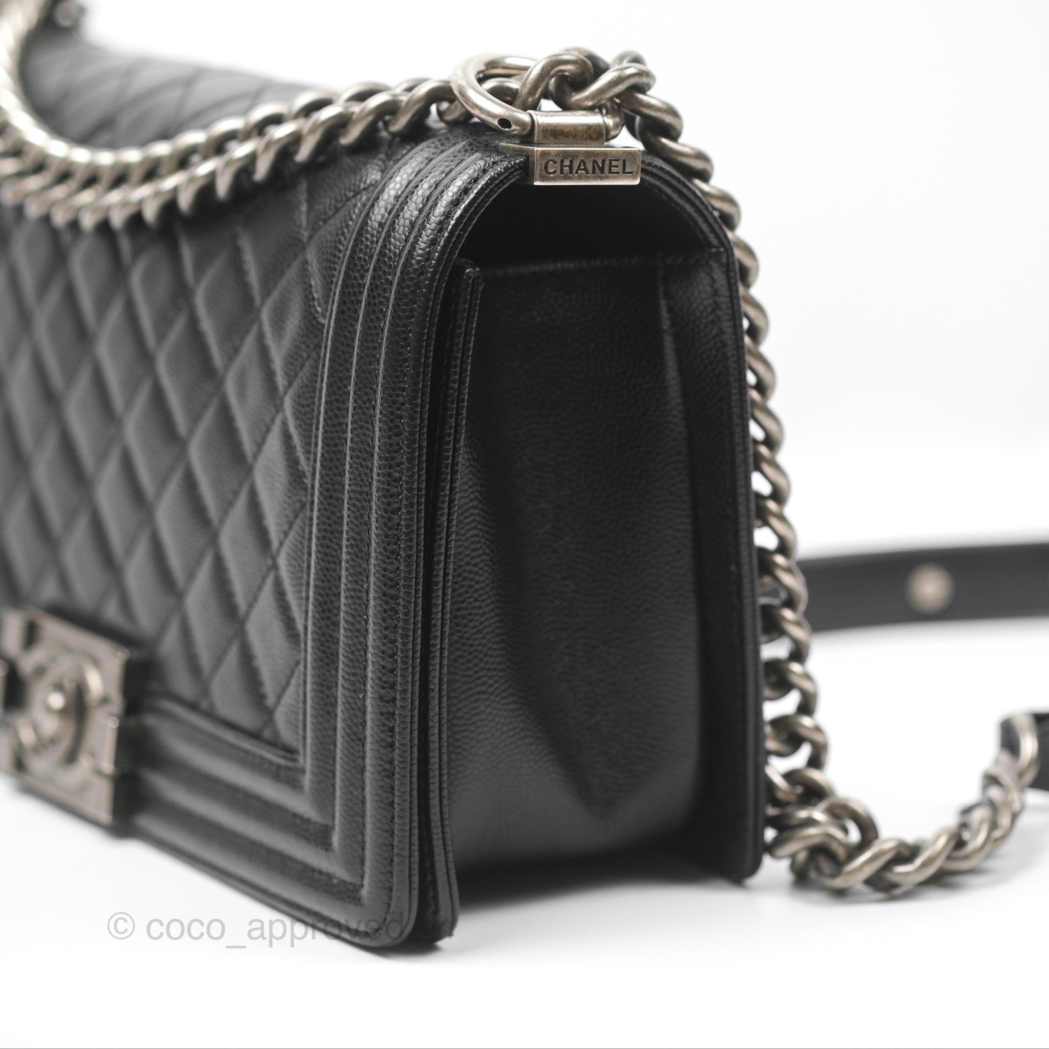 Chanel Boy Quilted Medium Handbag in Black Caviar Leather with Ruthenium Hardware - Luxury Crossbody Bag for Women, Perfect for Date Night & Evening Events