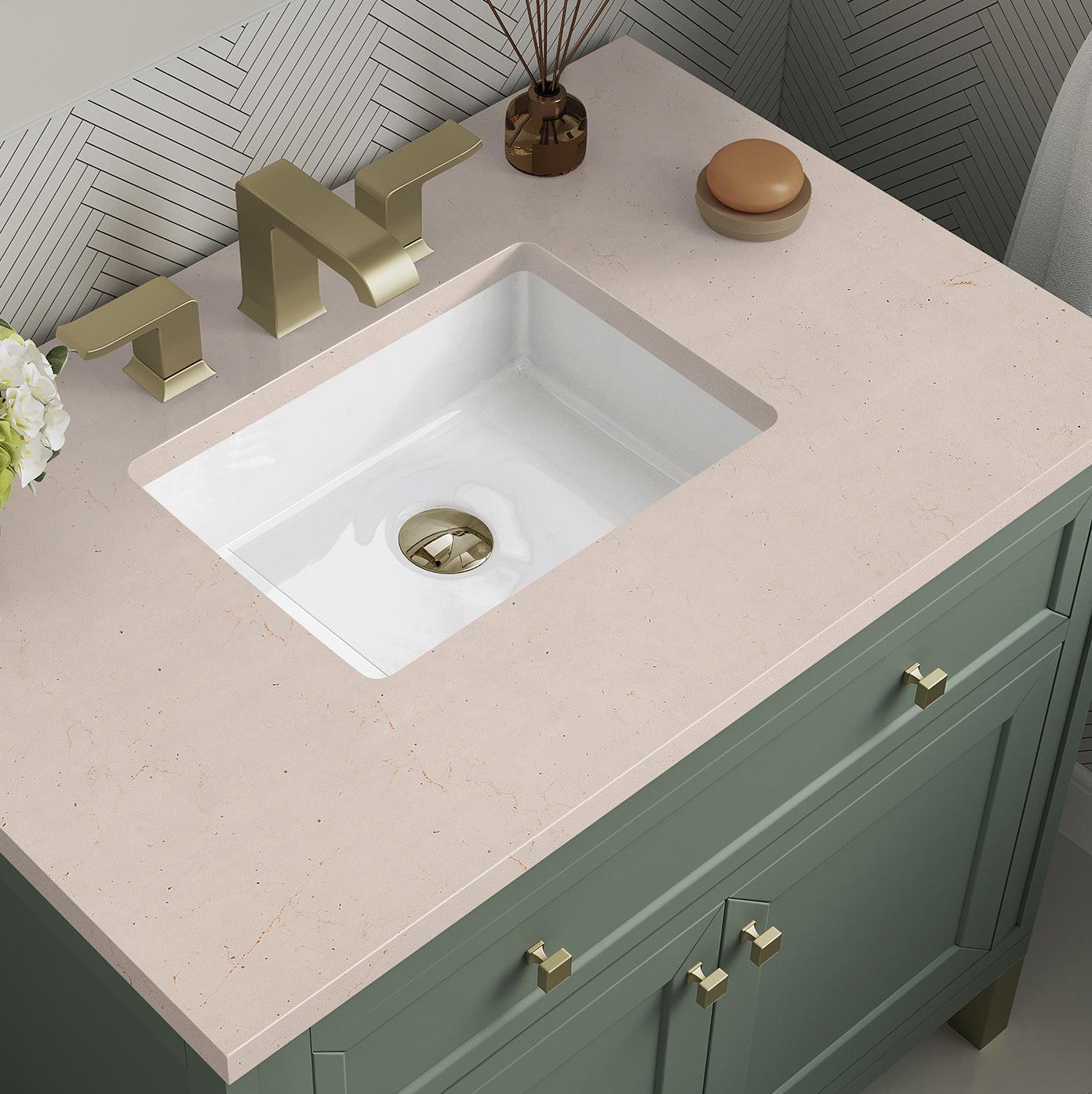 James Martin Vanities Chicago Collection 36 Inch Single Bathroom Vanity in Smokey Celadon with Countertop Options - Modern Farmhouse Style for Small Bathrooms & Powder Rooms