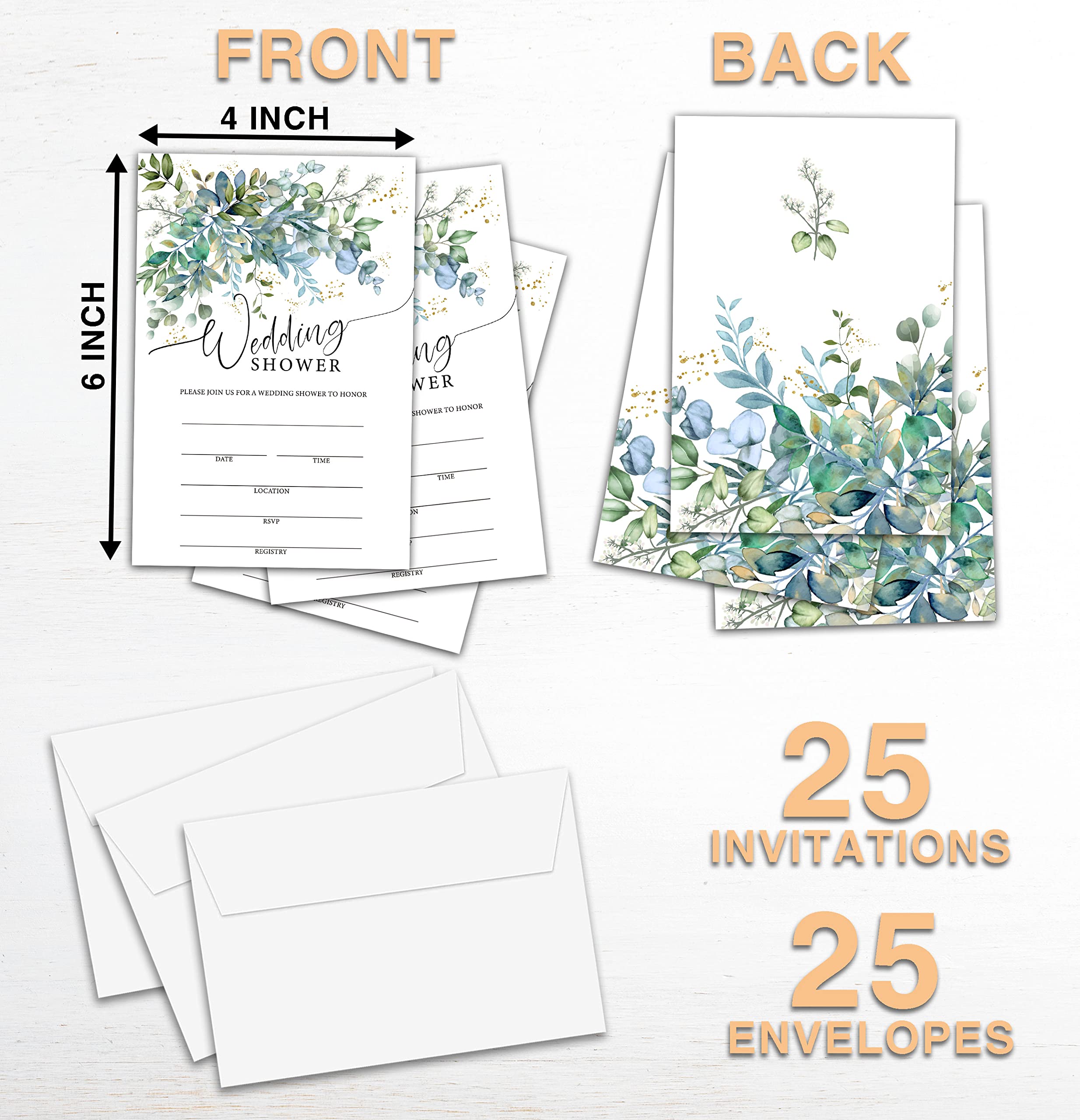 Elegant Greenery Wedding Shower Invitations Set - Floral Bridal Shower Invites for Engagement Party, Wedding & Bridal Events - Includes 25 Invitation Cards & 25 Envelopes (B02) - Perfect for Garden Weddings, Spring Celebrations & Rustic Themed Events