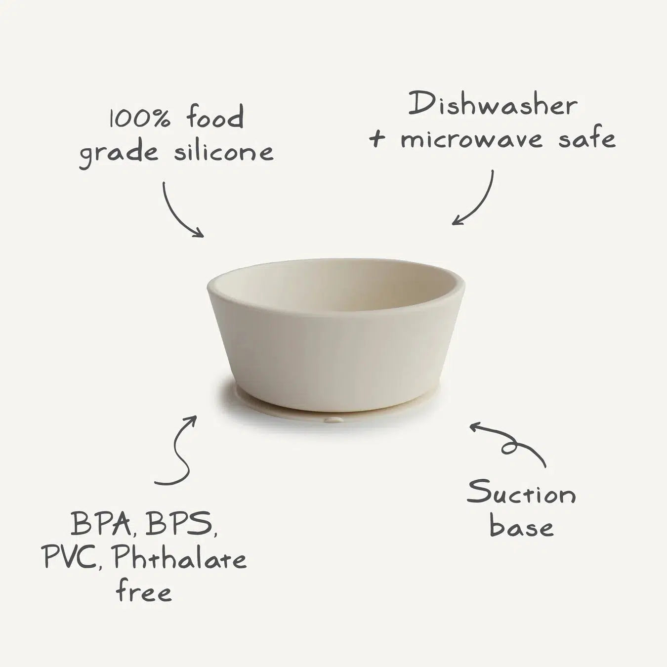 Mushie Silicone Suction Bowl - BPA-Free Baby Feeding Dish with Strong Suction Base, Non-Slip & Durable for Toddlers - Perfect for High Chairs, Travel & Mess-Free Meals (Ivory)