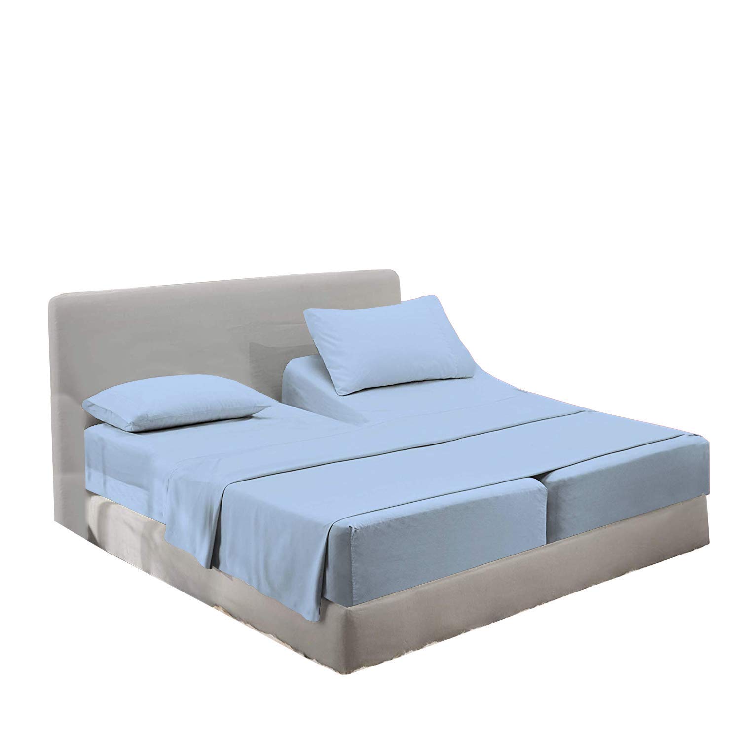 6PCS 100% Cotton Bedding Set - 800 Thread Count Split King Sheets for Deep Pocket Mattress | Baby Blue Luxury Bedroom Decor