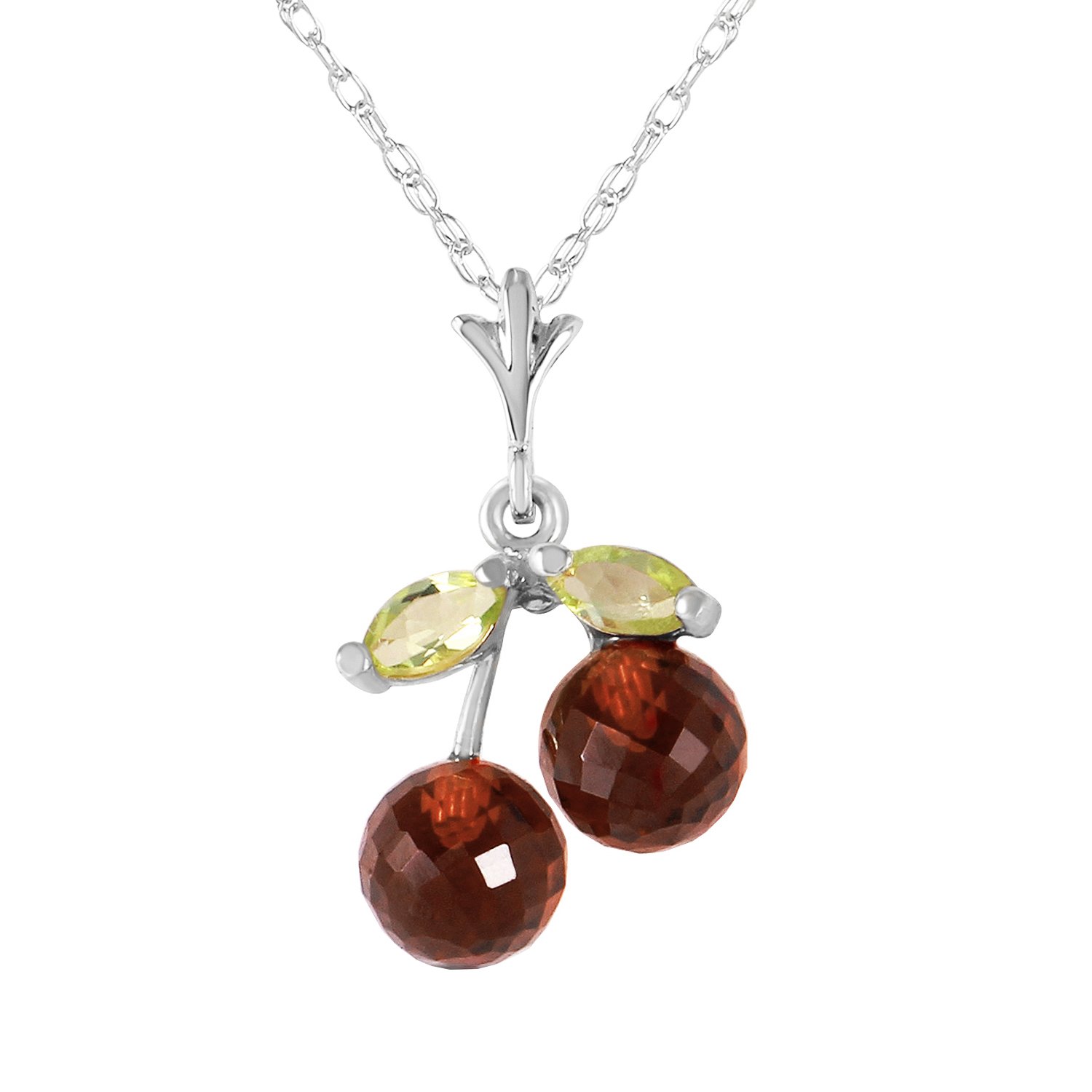 1.45 Carat 14K Solid White Gold Cherry Pie Garnet Peridot Pendant Necklace for Women - Elegant Galaxy Gold GG Jewelry Gift for Birthday, Anniversary & Special Occasions
