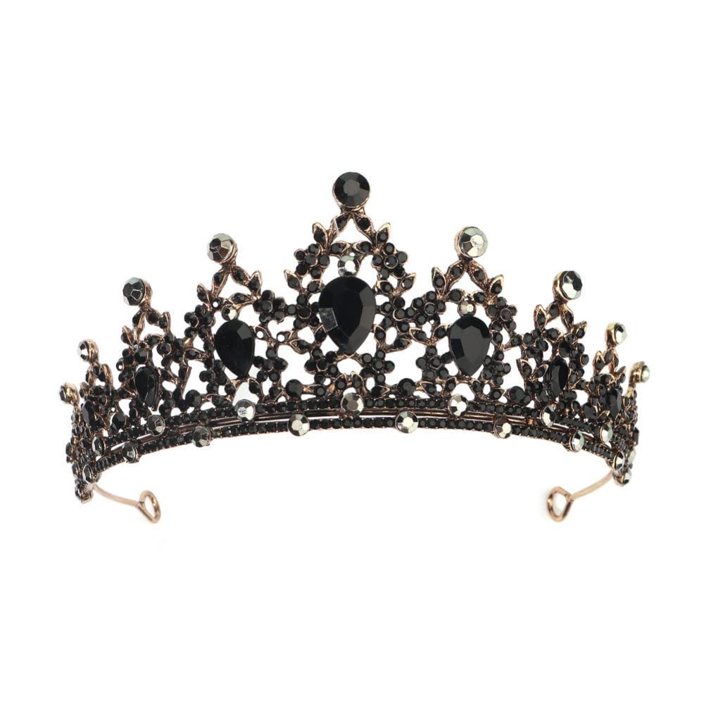 Vintage Baroque Rhinestone Crown Headband for Women - Elegant Black Princess Tiara Hair Accessory for Brides, Weddings, Pageants, Birthdays & Prom | Perfect for Royal-Themed Parties, Cosplay & Special Occasions