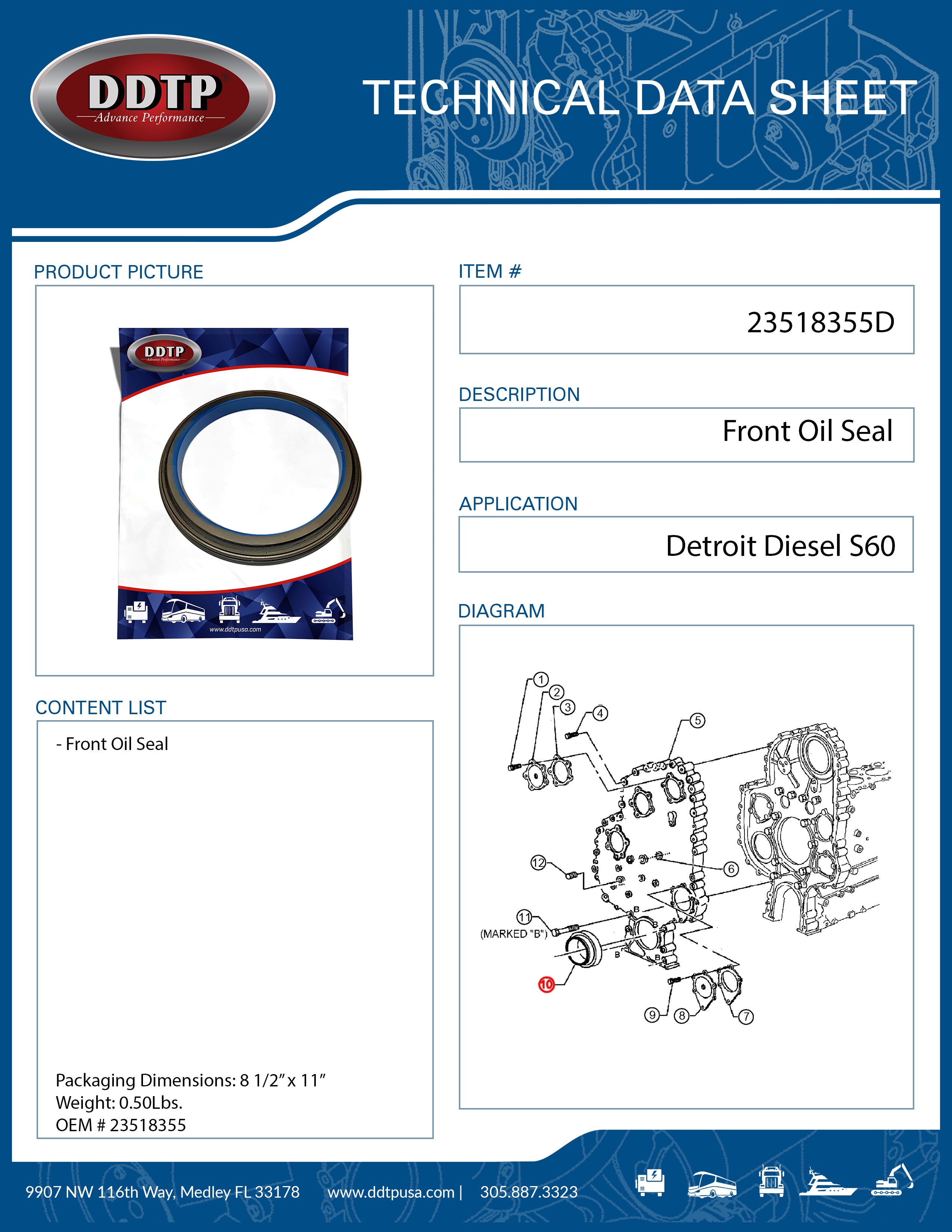 Front Oil Engine Seal for Volvo S60 12.7L/14L (23518355) - High-Performance Replacement Part for Engine Protection & Leak Prevention
