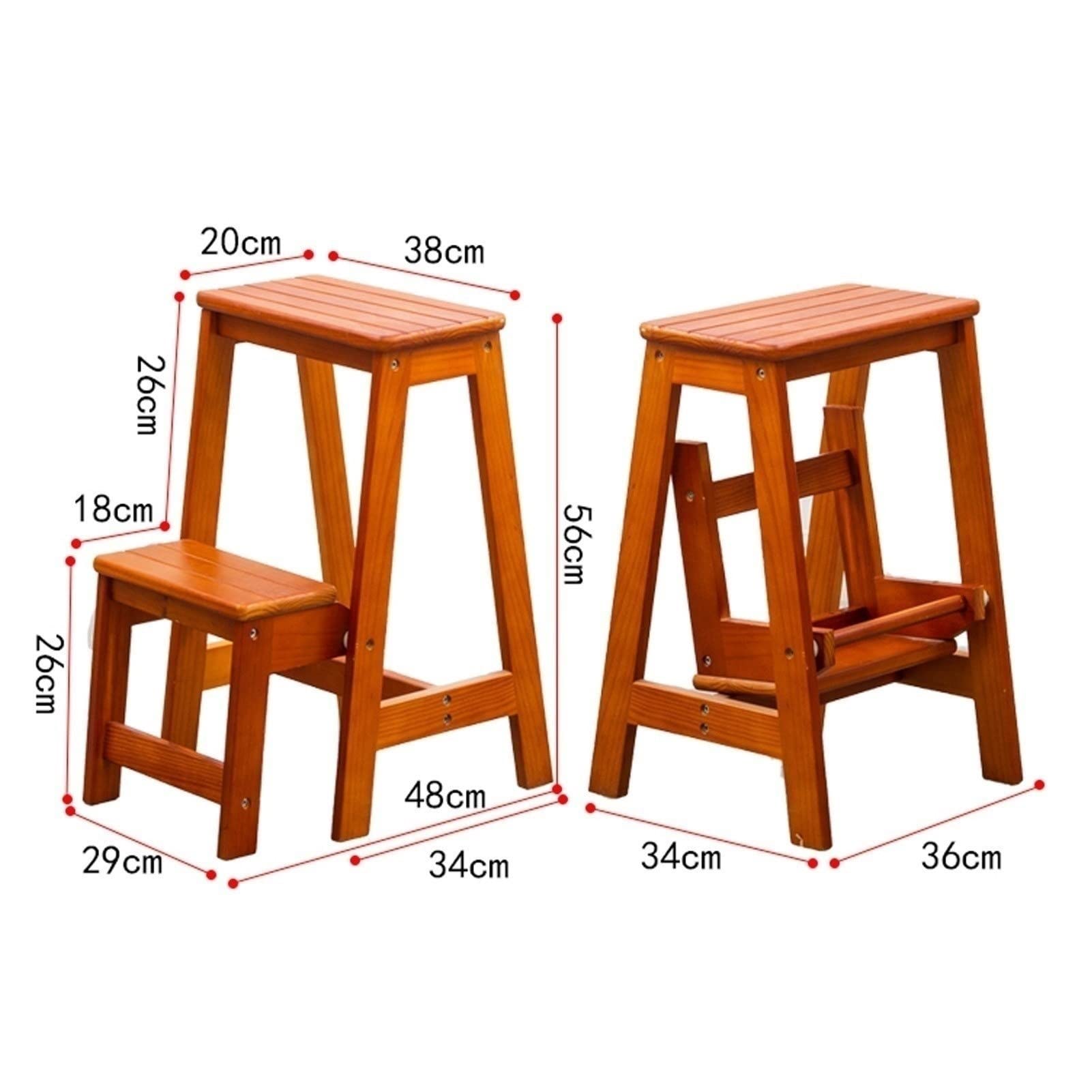 XHALERY 2-Step Wooden Step Stool with Non-Slip Tread, Foldable Kitchen Ladder Stool for Safe Reaching - Perfect for Home, Office, and Storage Use