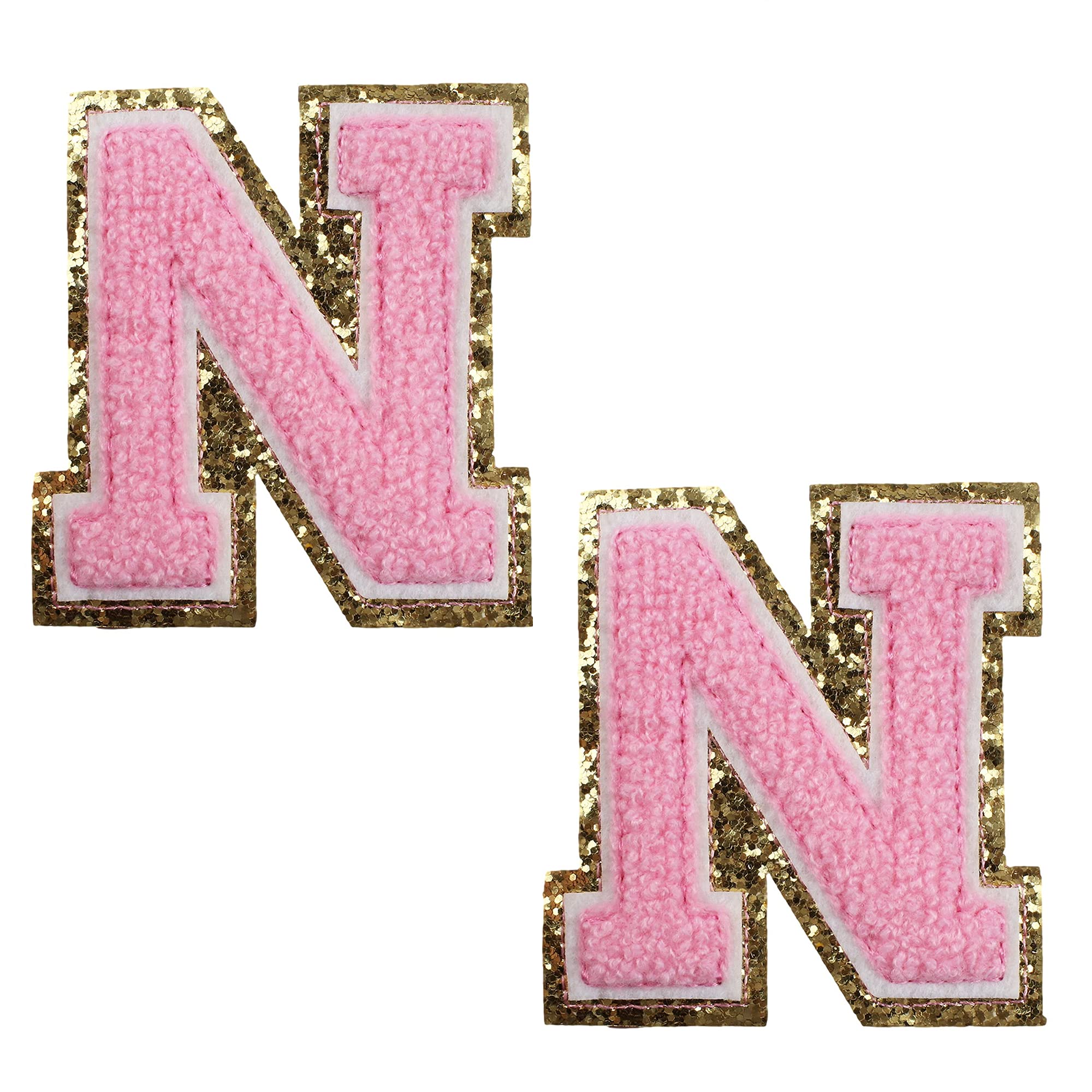 Custom Varsity Pink Chenille Iron-On Letter Patches with Glitter & Gold Sequin - 3