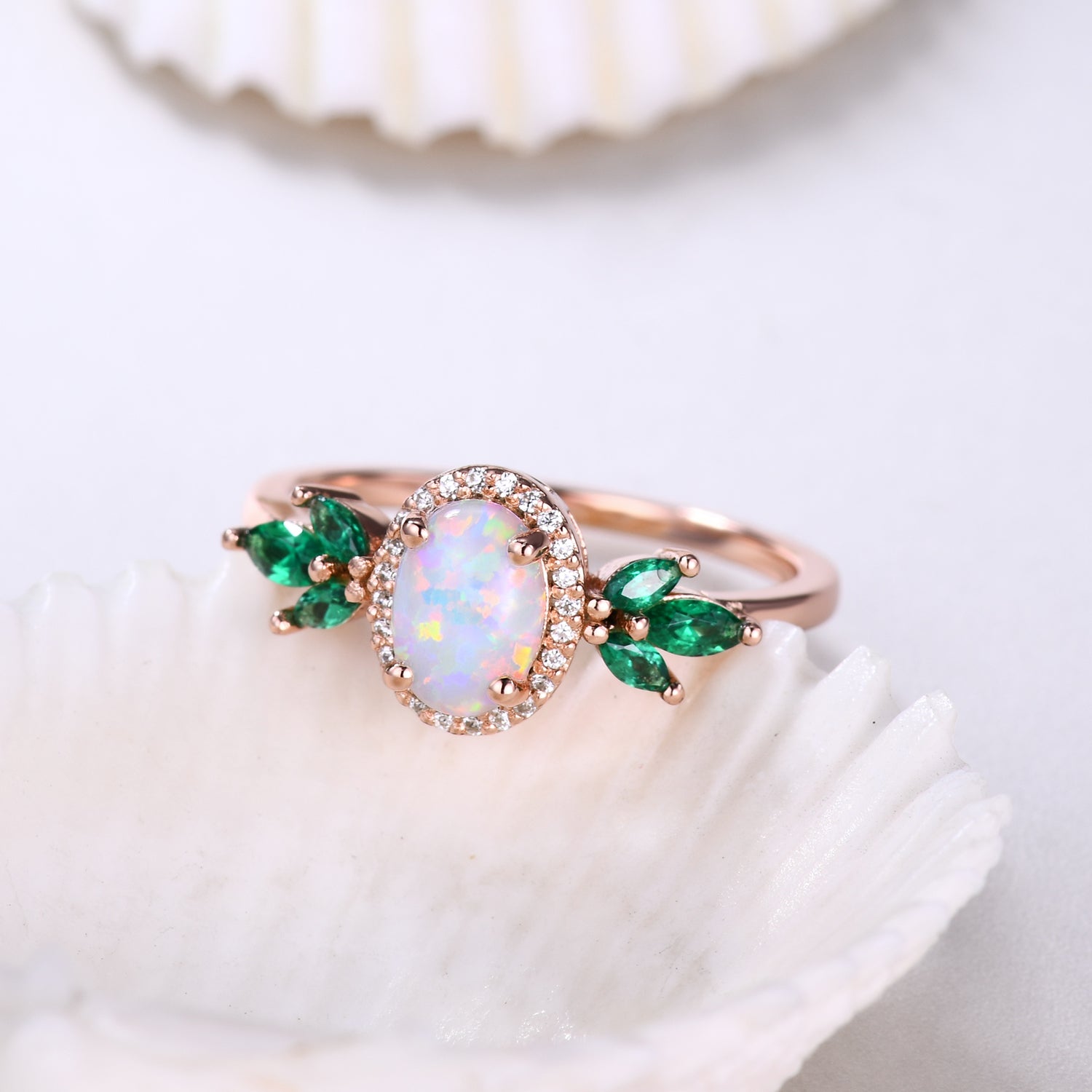 Exquisite Marquise Emerald Halo Diamond Engagement Ring in Rose Gold - Perfect for Proposals, Anniversaries & Bridal Jewelry