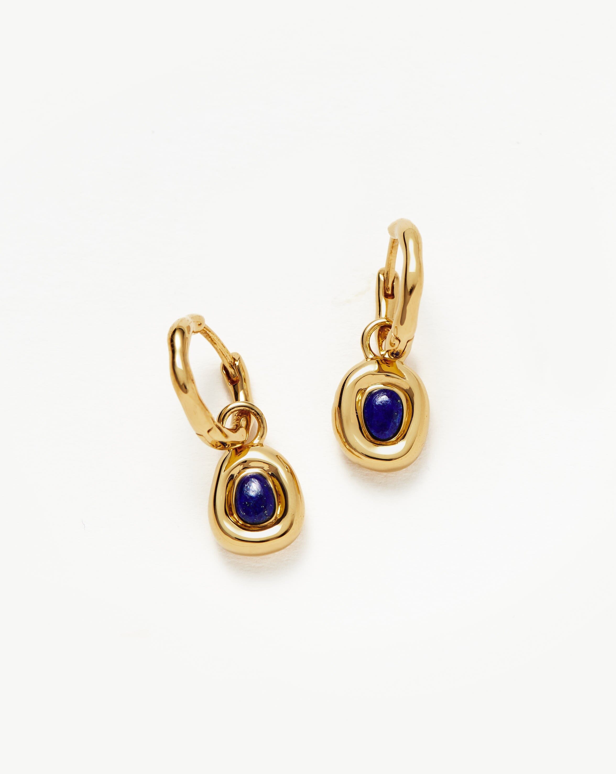 Molten Gemstone Doughnut Charm Small Hoop Earrings | 18k Gold Vermeil/Lapis | Elegant Everyday Jewelry for Women, Perfect for Office, Date Night & Special Occasions