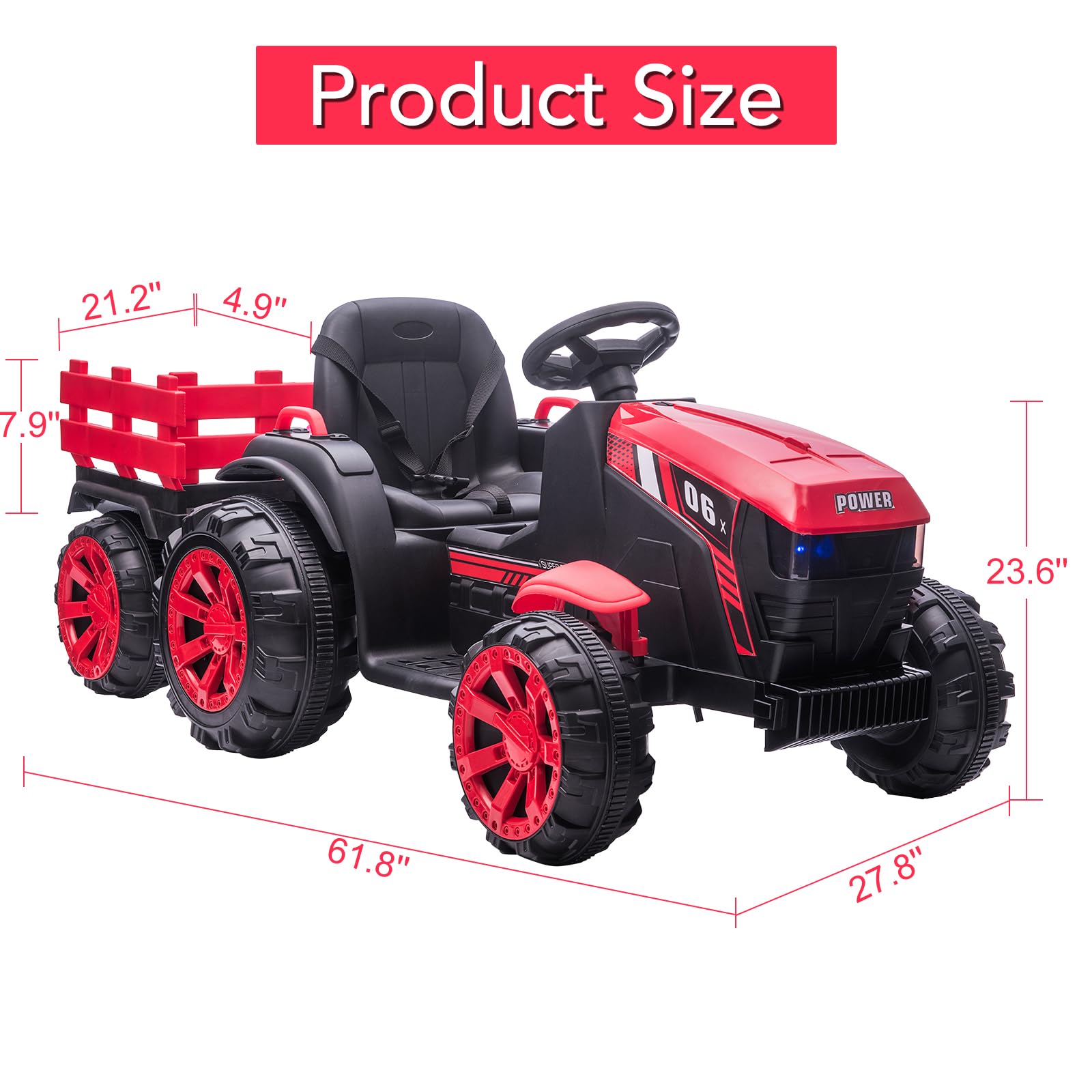 GARVEE 12V Kids Ride On Tractor with Trailer - LED Lights, Realistic Sounds & Parental Remote Control - Perfect for Boys & Girls Outdoor Play, Birthday Gifts (Red) - Ideal for Backyard Fun, Farm Pretend Play & Early Learning Activities