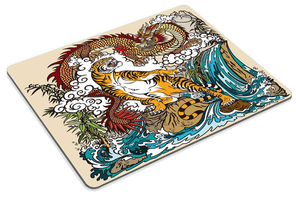 Custom Gaming Mouse Pad with Chinese Dragon & Tiger Landscape Design - Non-Slip Rubber Base Large Mouse Mat for PC, Laptop, Office & Esports Gaming