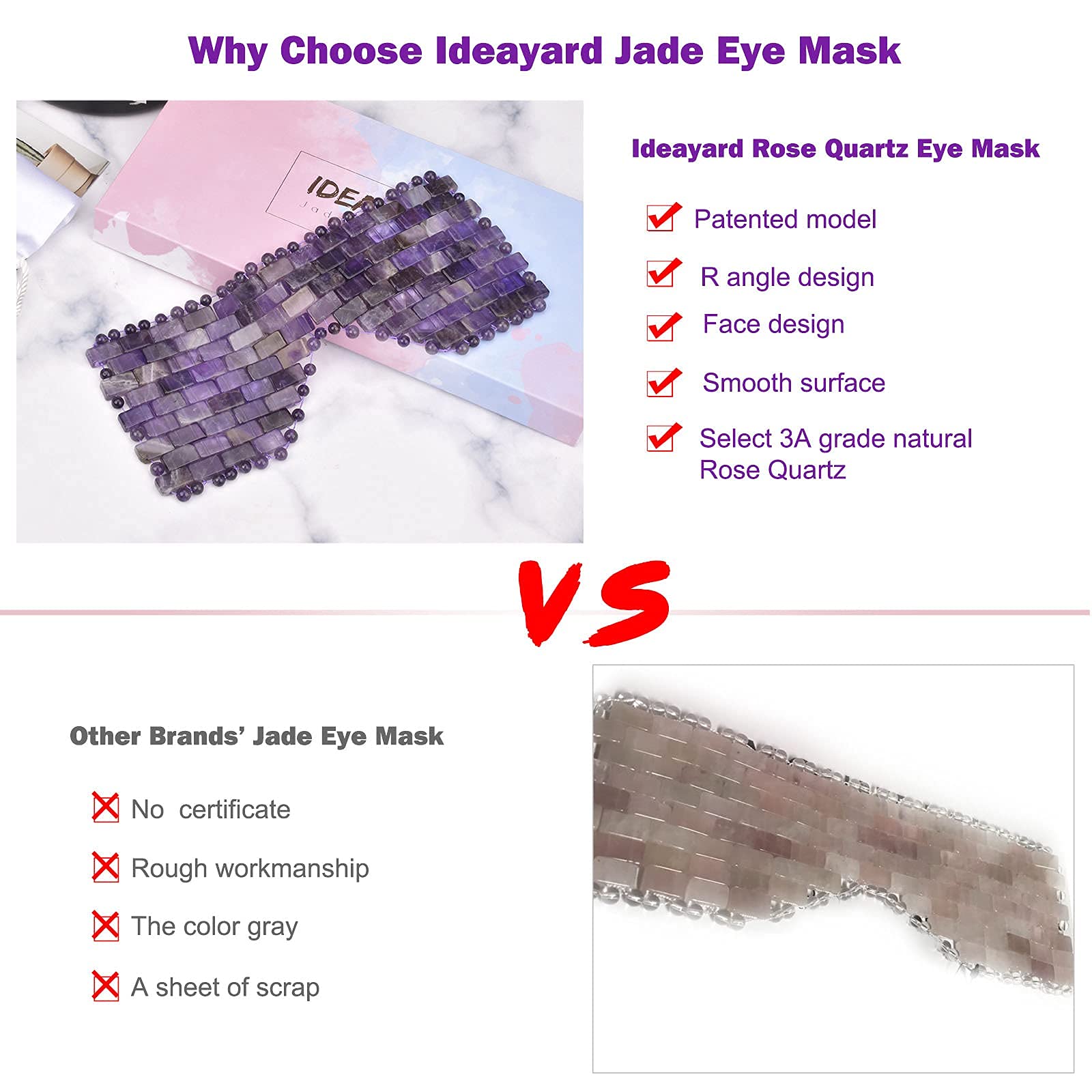 ideayard 100% Natural Amethyst & Rose Quartz Eye Mask & Face Mask - Cooling Jade Stone Therapy for Relaxation, Stress Relief & Skincare - Perfect for Spa, Yoga & Home Self-Care