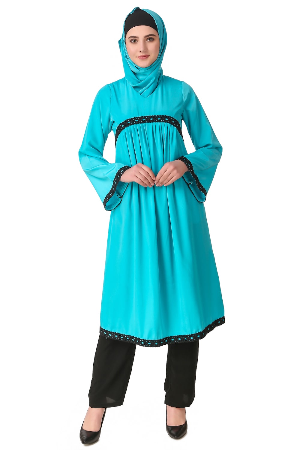 Turquoise Maternity Salwar Kameez - Comfortable Crepe Fabric Indian Pregnancy Dress for Special Occasions & Baby Showers