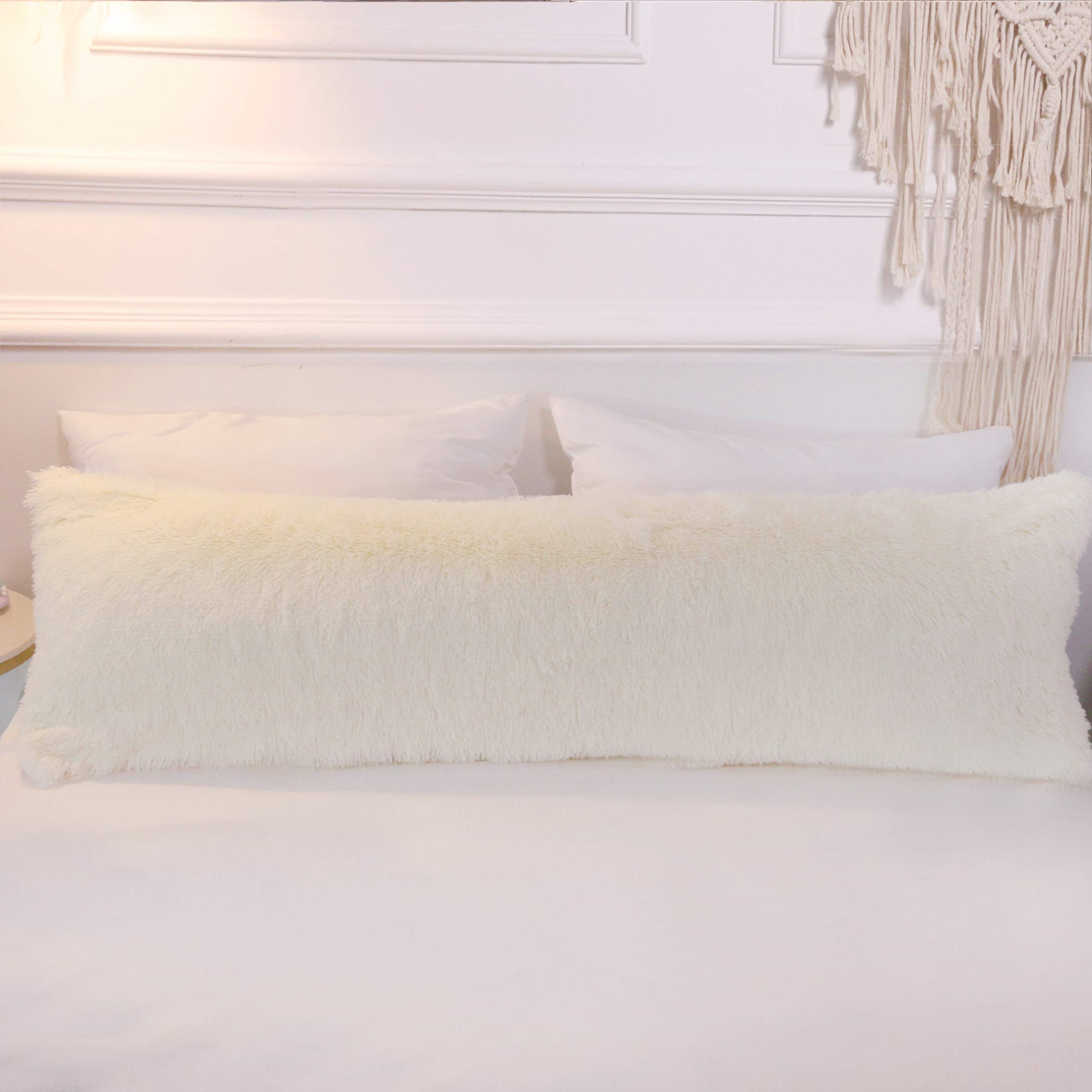 Sleepwish 20x54 Inch Fluffy Sherpa Body Pillow Cover with Zipper Closure - Soft Long Pillow Case for Adults (White) - Perfect for Bed, Sofa & Pregnancy Comfort