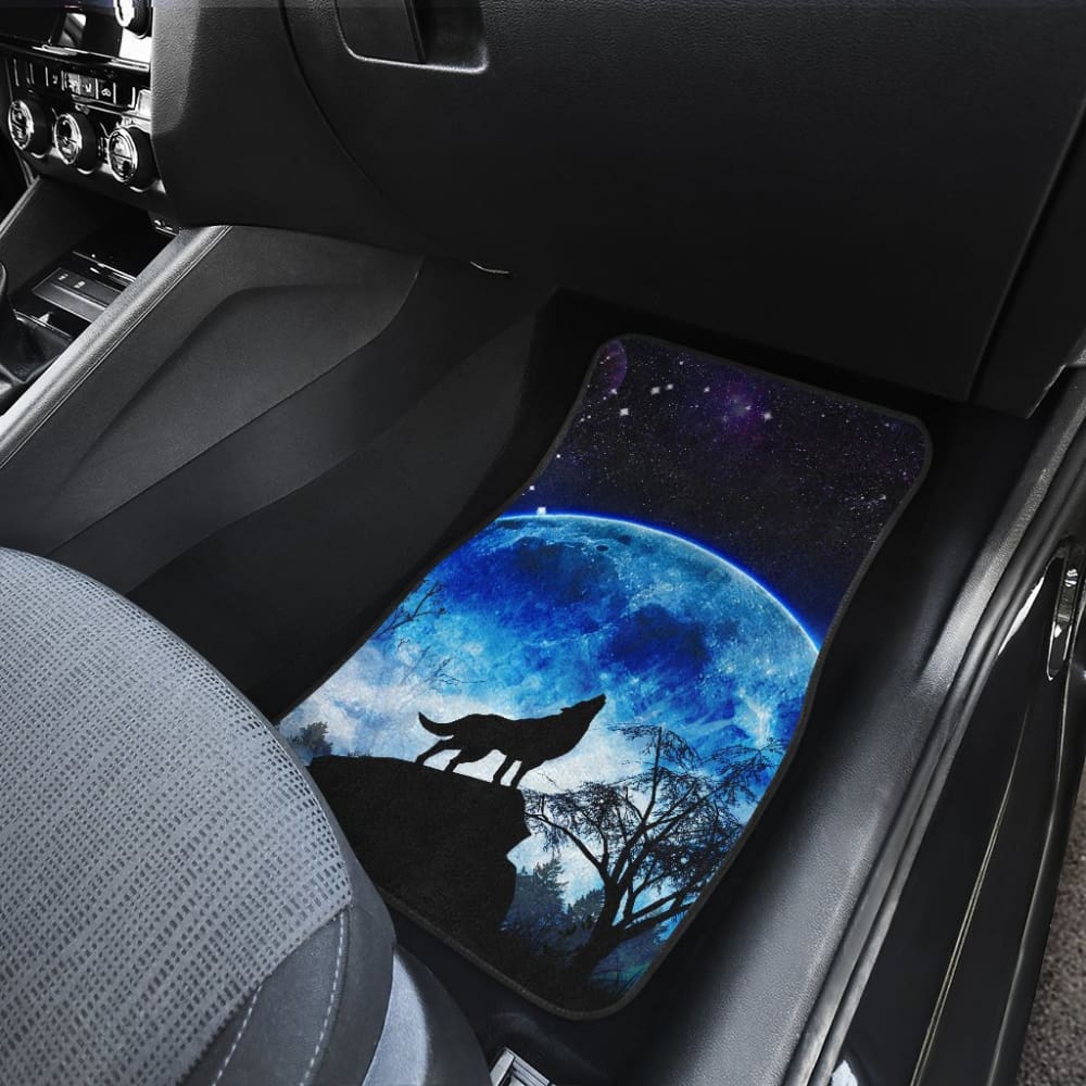 Premium Blue Full Moon Wolf Howling Car Floor Mats - Non-Slip Custom Fit Auto Accessories for SUV, Truck & Sedan | Unique Gift for Men, Women, Pet Lovers & Outdoor Enthusiasts | Perfect for Road Trips, Camping & Nature Adventures