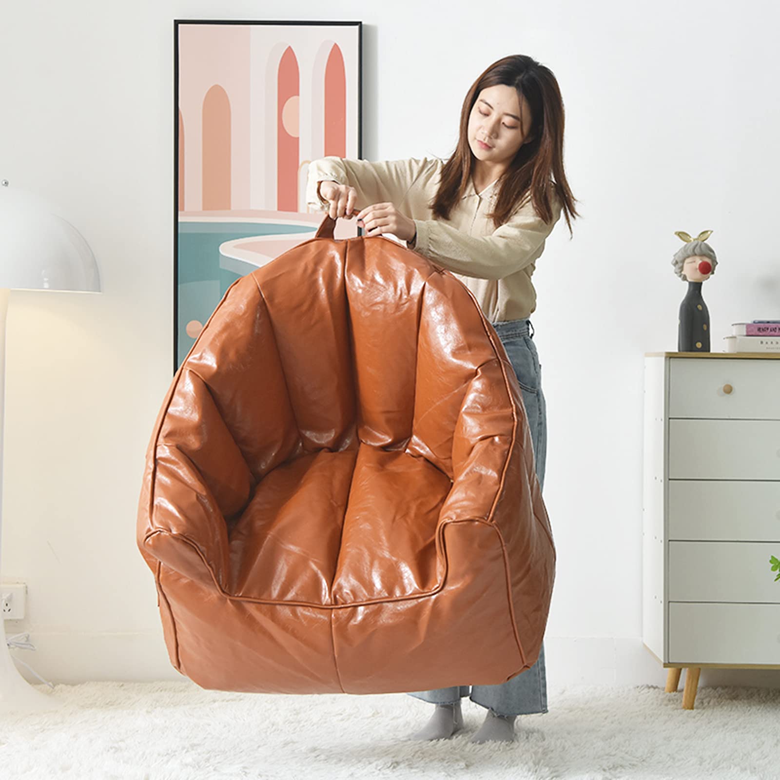 Waterproof PU Leather Bean Bag Chair Cover - No Filling, Gaming & Lounge Accessory for Teens, Adults & Pets - Perfect for Dorm, Living Room, Bedroom & Home Decor (Brown)