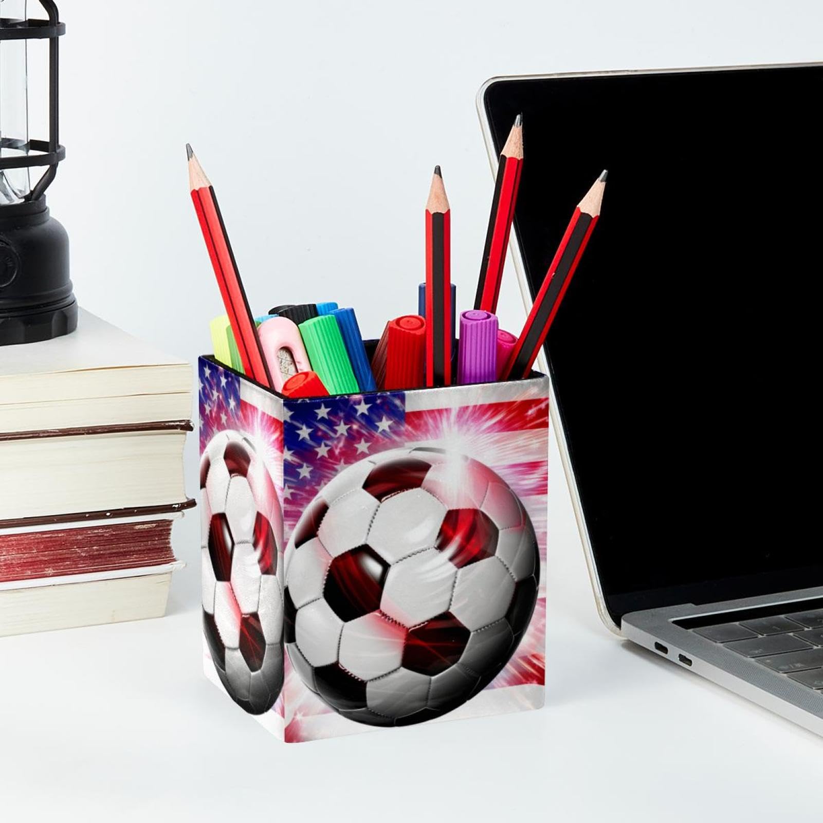 American Flag Football Pen Holder & Desk Organizer - Stylish Desk Accessories for Office, School, and Home Workspace