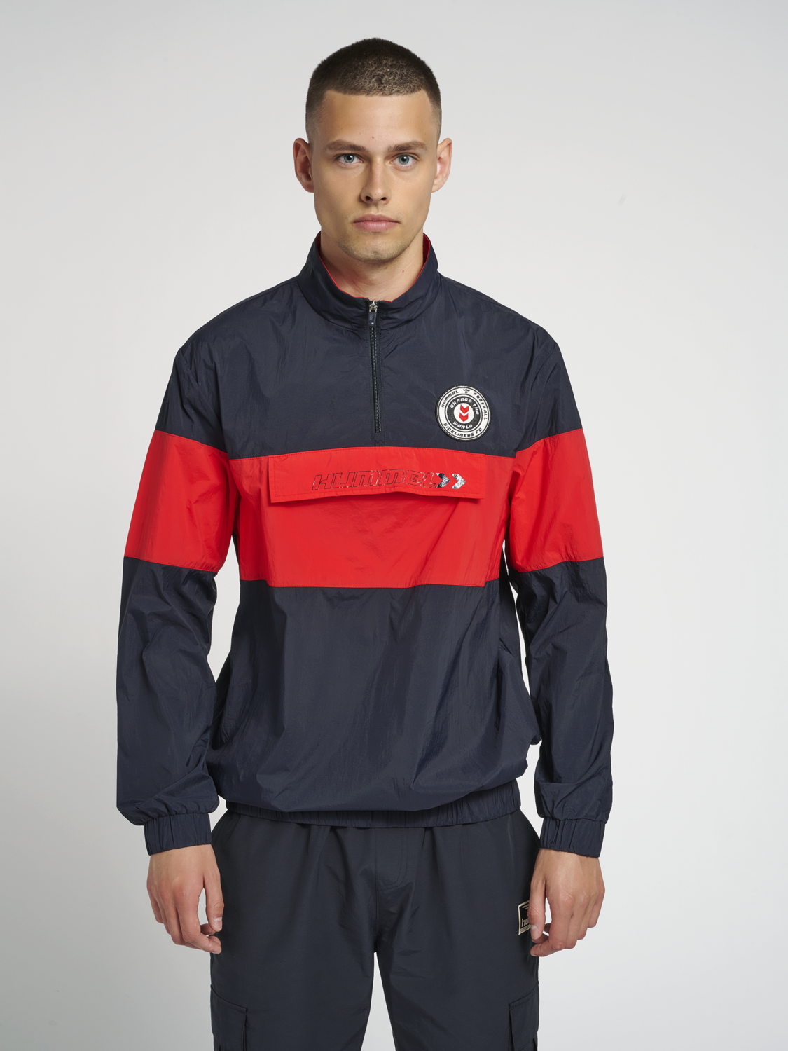 Hummel HMLJORES Half Zip Jacket for Men - Dark Navy/Red Athletic Pullover - Perfect for Running, Gym & Casual Wear