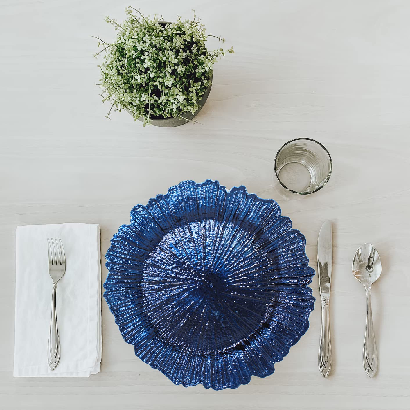 Premium Plastic Reef Charger Plates Set of 6 - Thick & Reusable Glossy Dinner Plates - Dark Blue Ocean Theme - Perfect for Weddings, Parties & Fine Dining