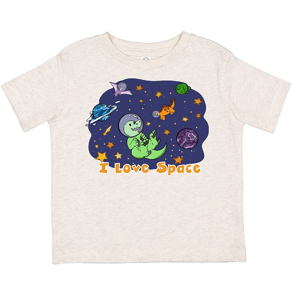 Inktastic I Love Space Cute Dinosaur and Planets Graphic Toddler T-Shirt for Boys & Girls - Fun Astronomy Themed Kids Tee for Playdates, School & Space Enthusiasts