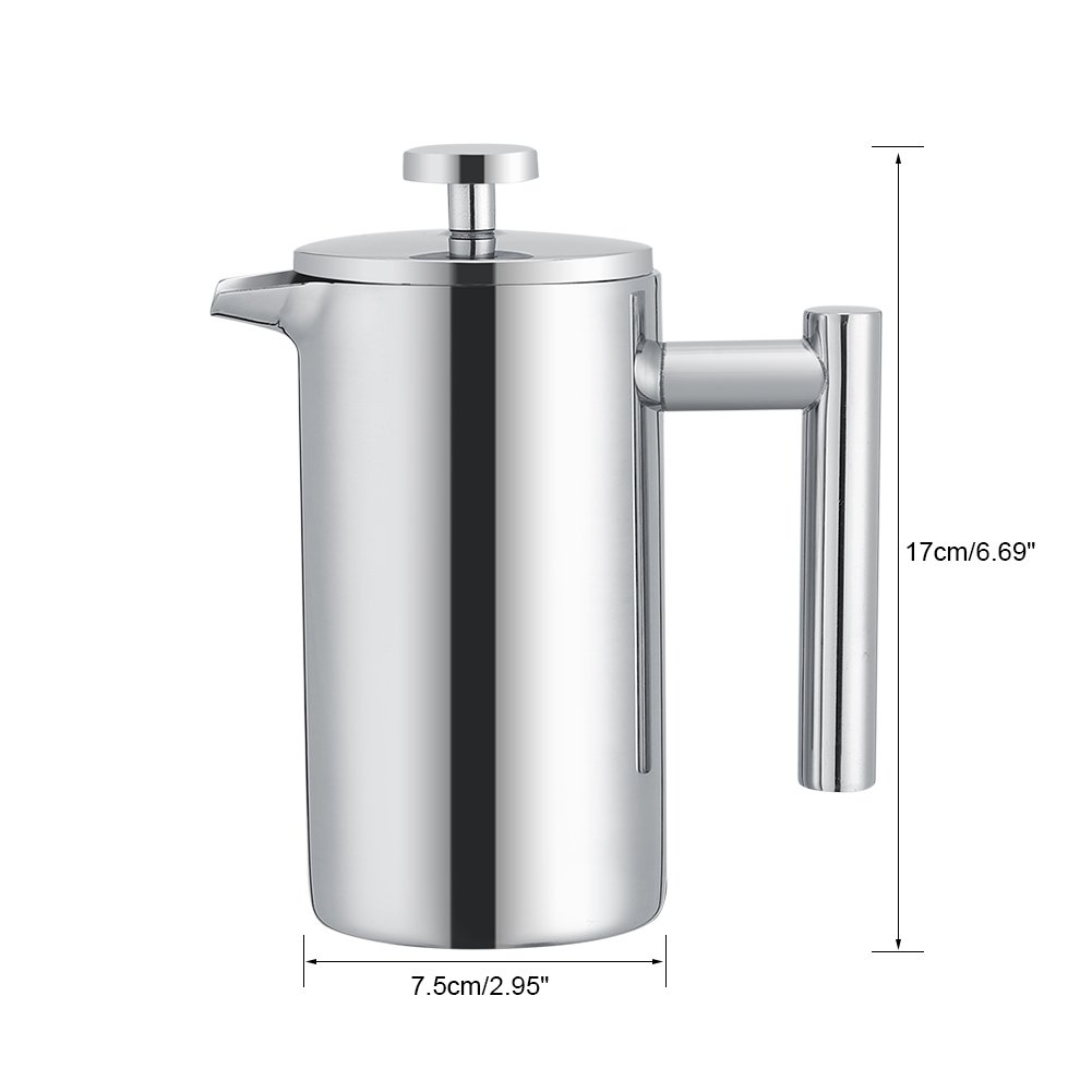 Premium Stainless Steel French Press Coffee Maker - 350ml Double Wall Insulated, Rust-Proof for Espresso & Tea - Perfect for Home, Office, Camping & Gifts