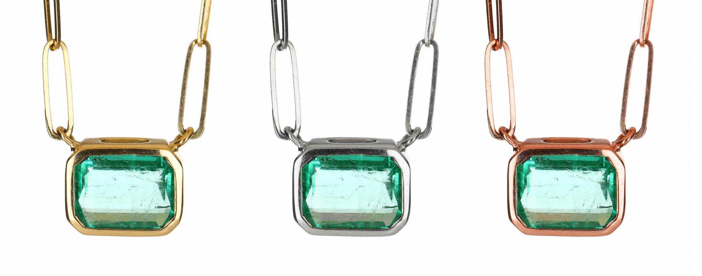 2.80ct Natural Colombian Emerald Paper Clip Necklace in 14K Gold - Elegant East to West Design for Office, Gifts & Special Occasions