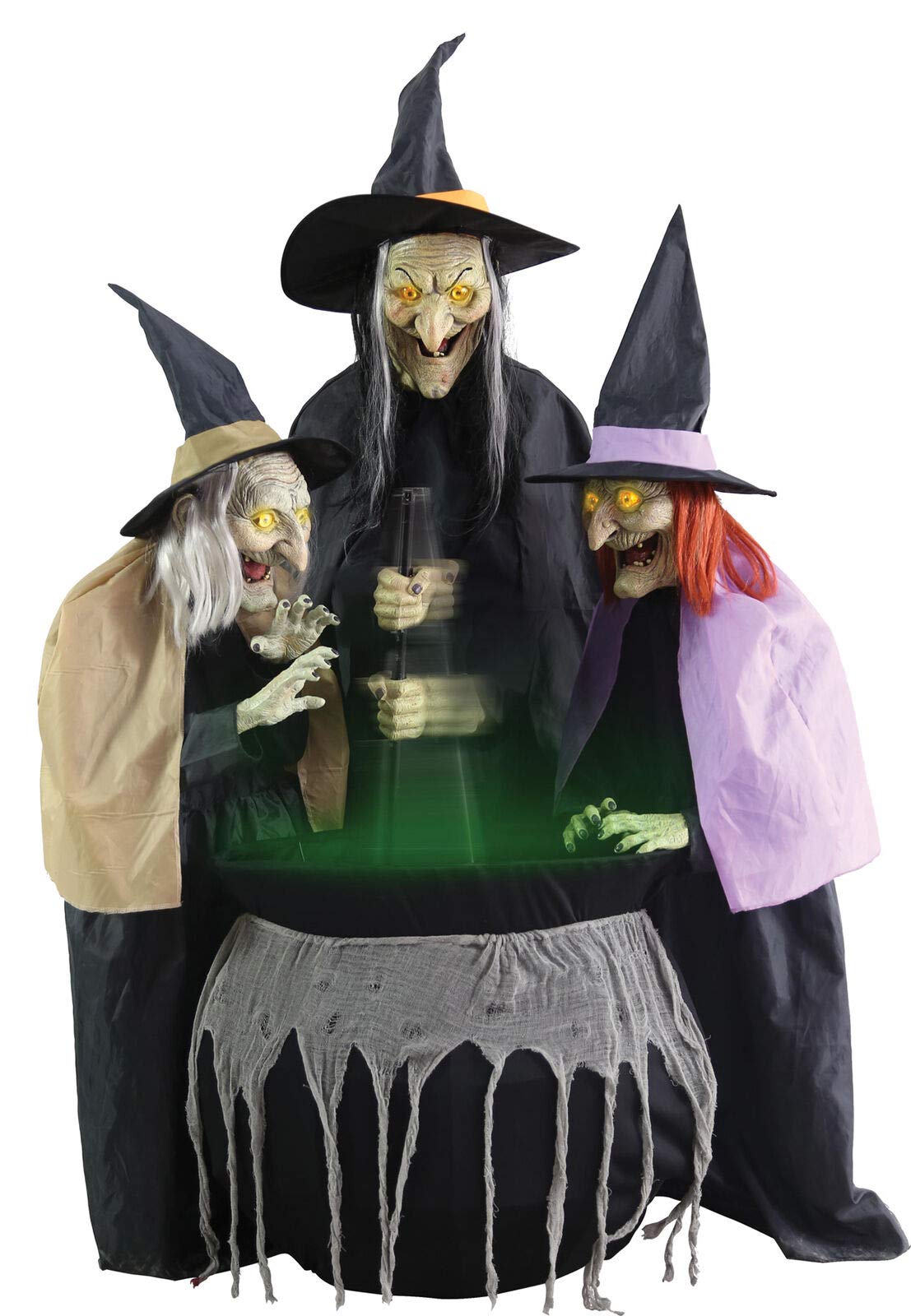 6ft Stitch Witch Sisters Animated Halloween Prop - Lifesize Haunted House Decor with Moving Cauldron Animatronics for Spooky Party, Yard Display & Haunted Attractions