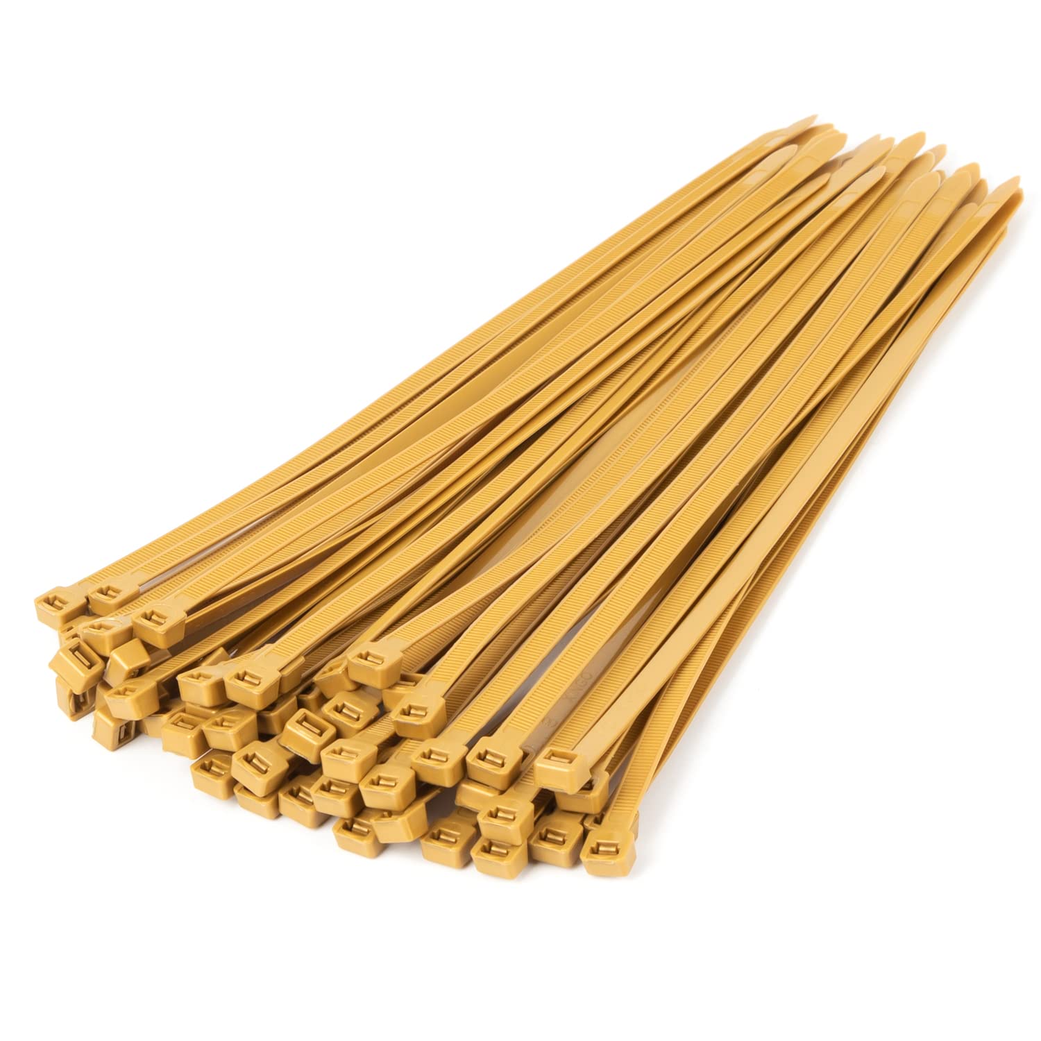 XINGO 100-Pack 8-Inch Heavy Duty Cable Zip Ties - 120 lbs Tensile Strength, Self-Locking Plastic Wire Ties for Indoor & Outdoor Use (Gold) - Perfect for Organizing Cables, Bundling Wires & Securing Outdoor Equipment