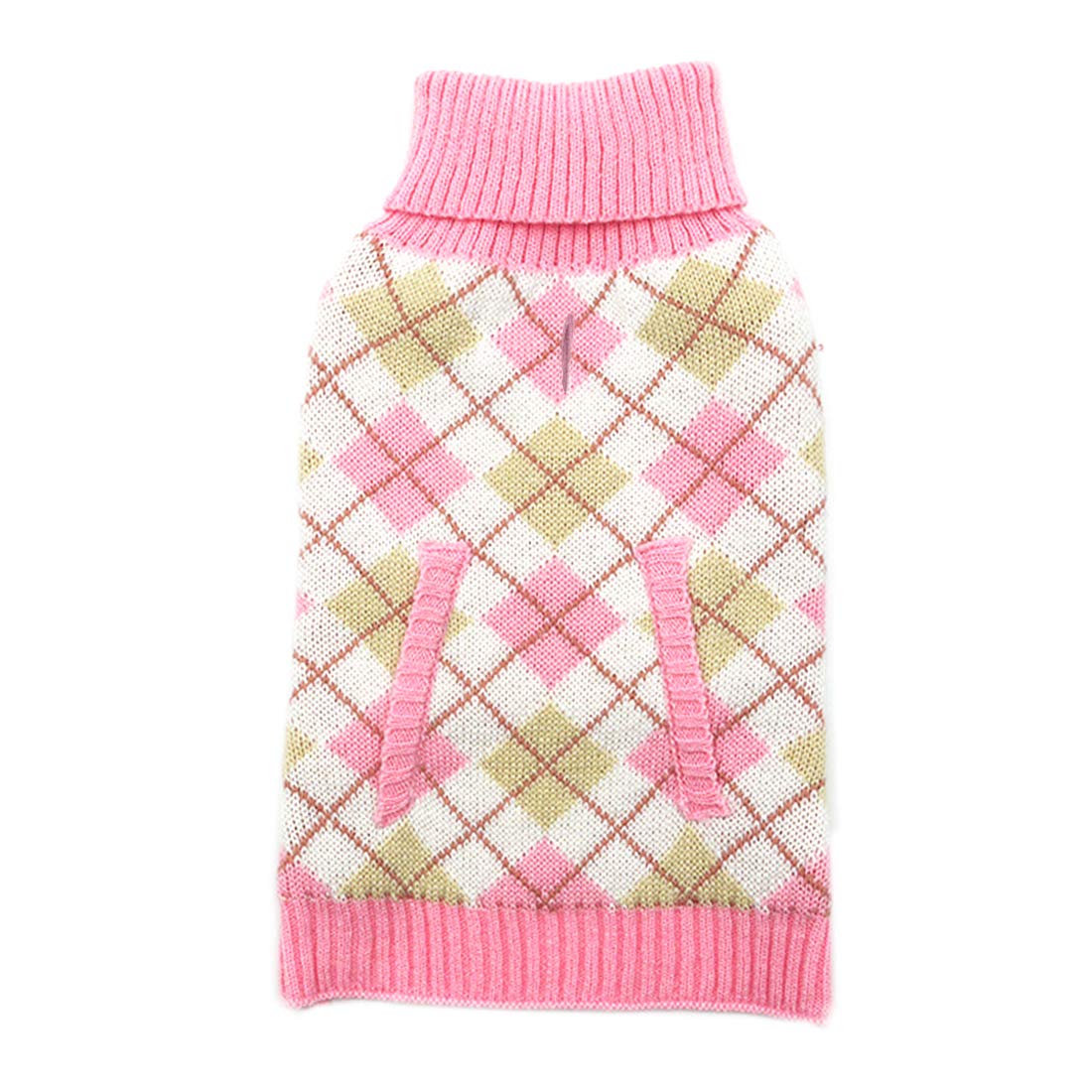 KYEESE Thick Knit Dog Sweater for Small Dogs - Turtleneck Pullover Pet Coat with Leash Hole in Pink | Warm Winter Apparel for Indoor/Outdoor Activities