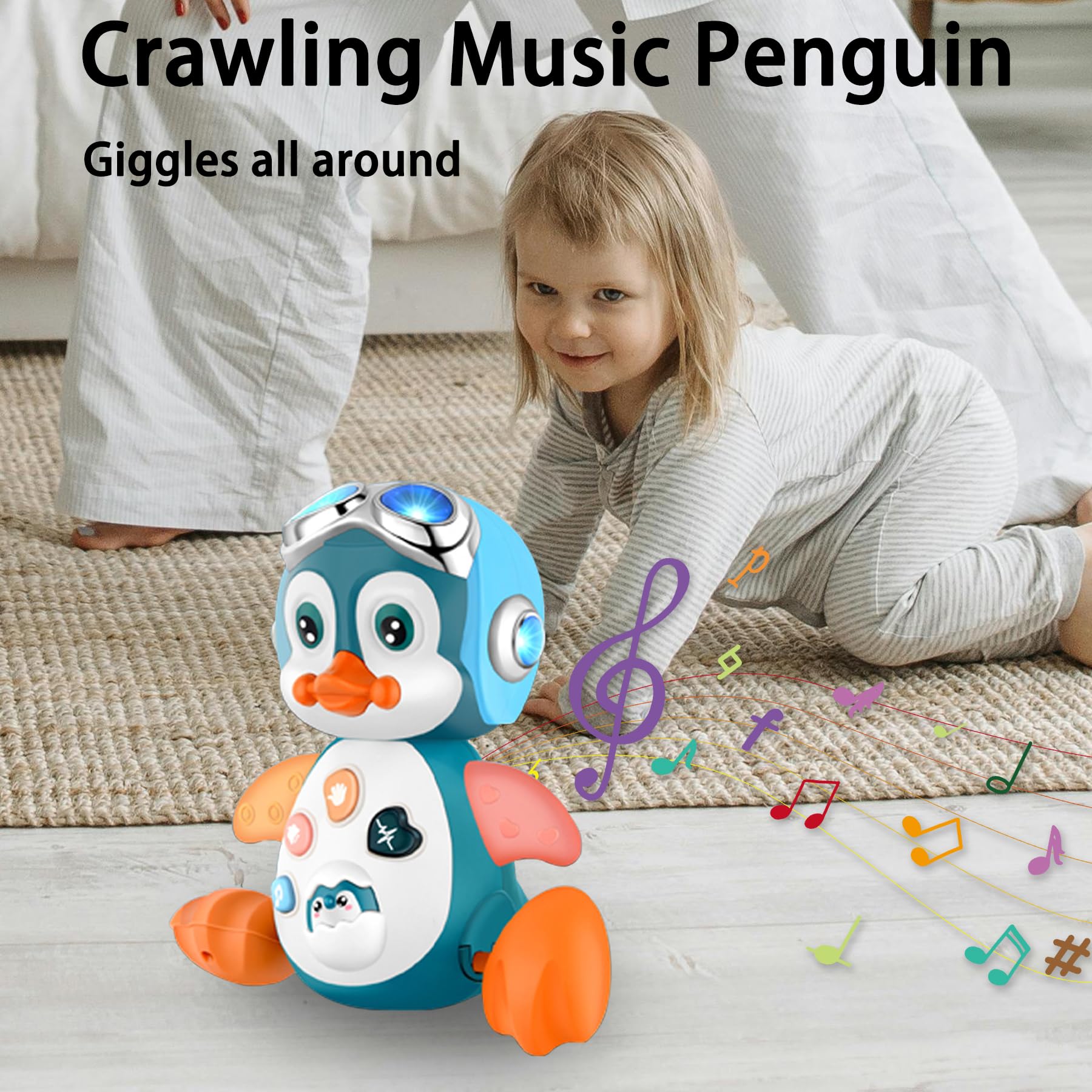 Interactive LED Baby Musical Toy - Crawling Penguin for Infants 0-18 Months | Tummy Time, Music Learning & Crawl Development Toy | Perfect Gift for Boys & Girls | Use for Playtime, Sensory Stimulation & Early Learning