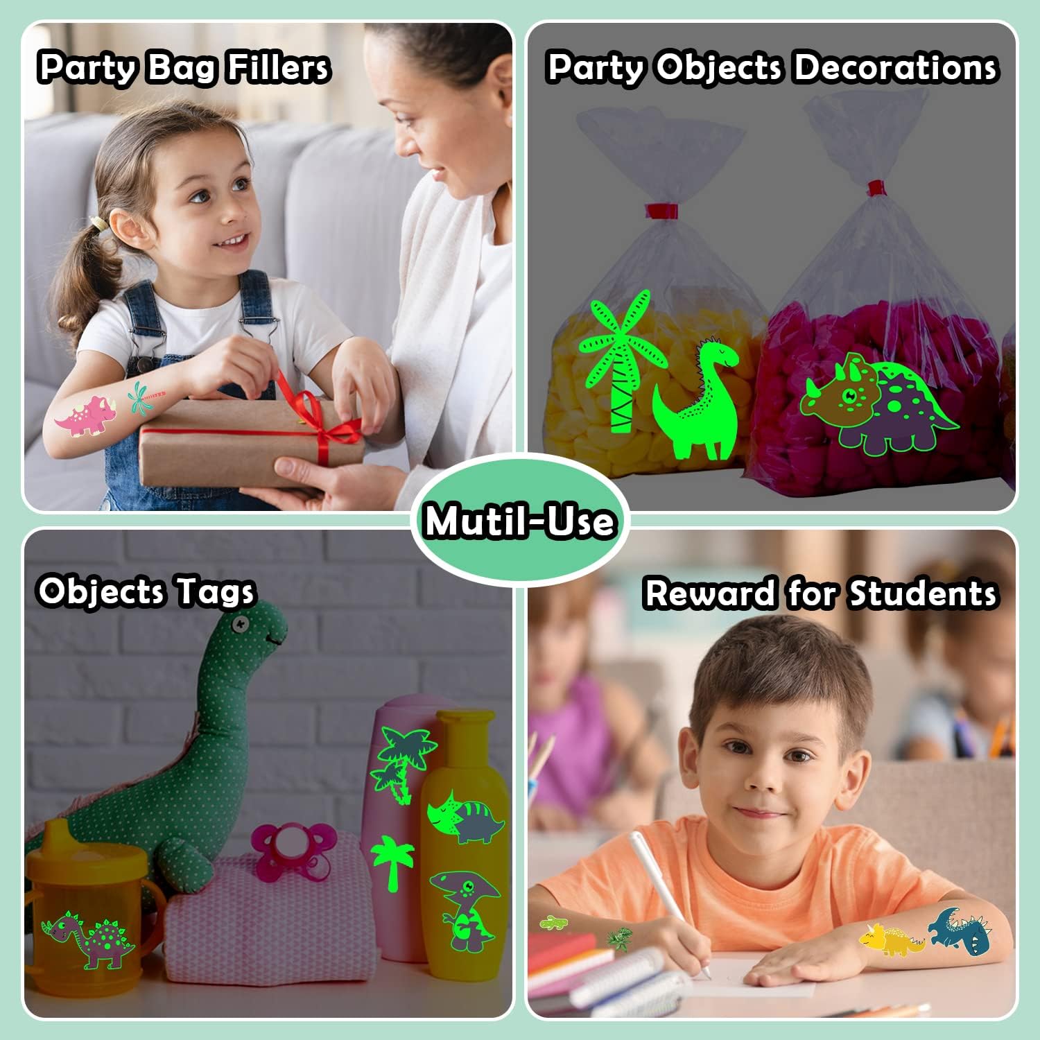 Glow in the Dark Dinosaur Tattoos for Kids - 30 Sheets Luminous Dinosaur Stickers, Party Favors for Boys Birthday Decorations, Dinosaur Theme Party Supplies - Perfect for Birthday Parties, Goodie Bags, Halloween Costumes and Classroom Rewards
