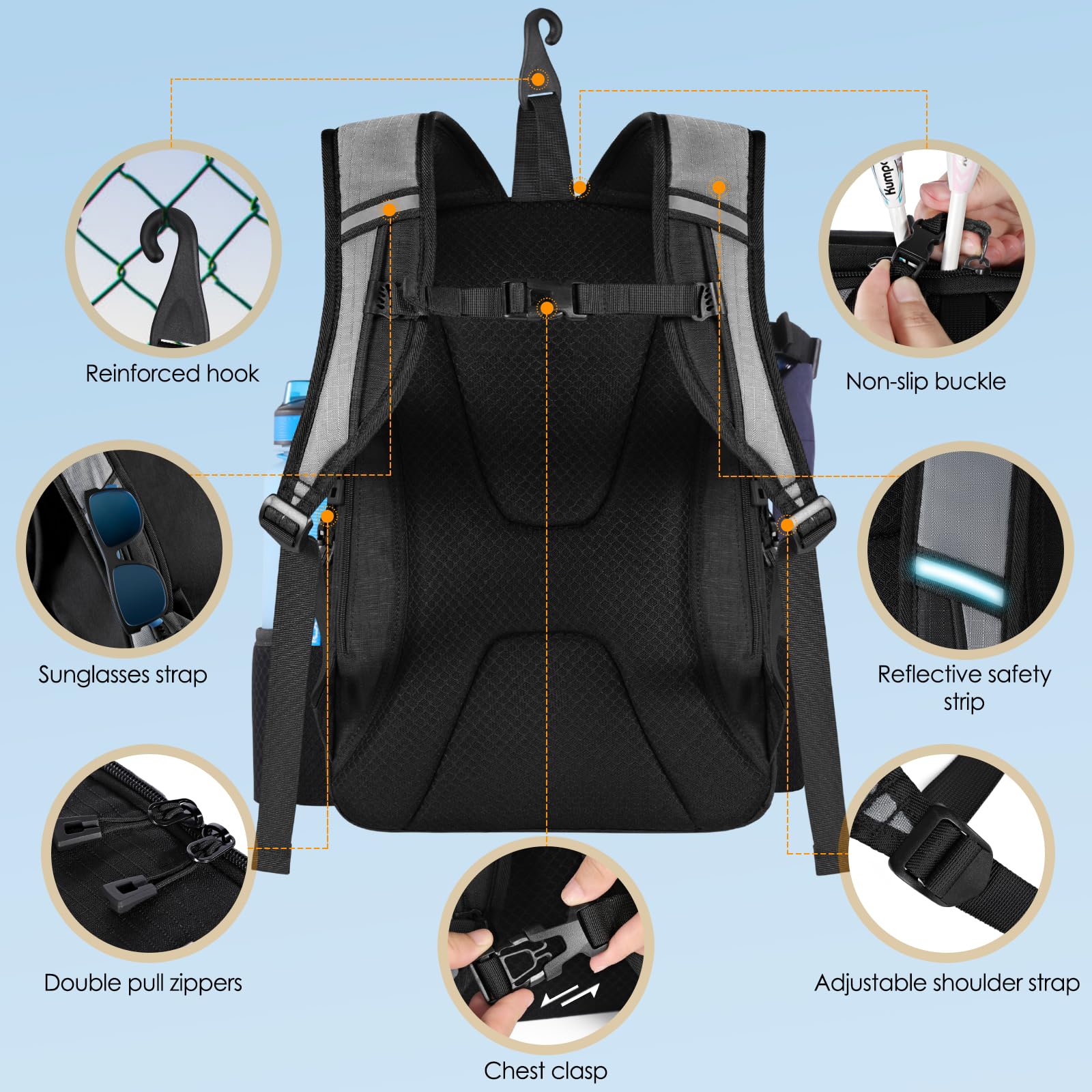 **Waterproof Tennis Backpack with Shoe Compartment – Large 40L Tennis Bag for Men & Women – Holds 3 Rackets & Gear – Durable Gray Tennis Equipment Backpack for Training, Matches & Travel**