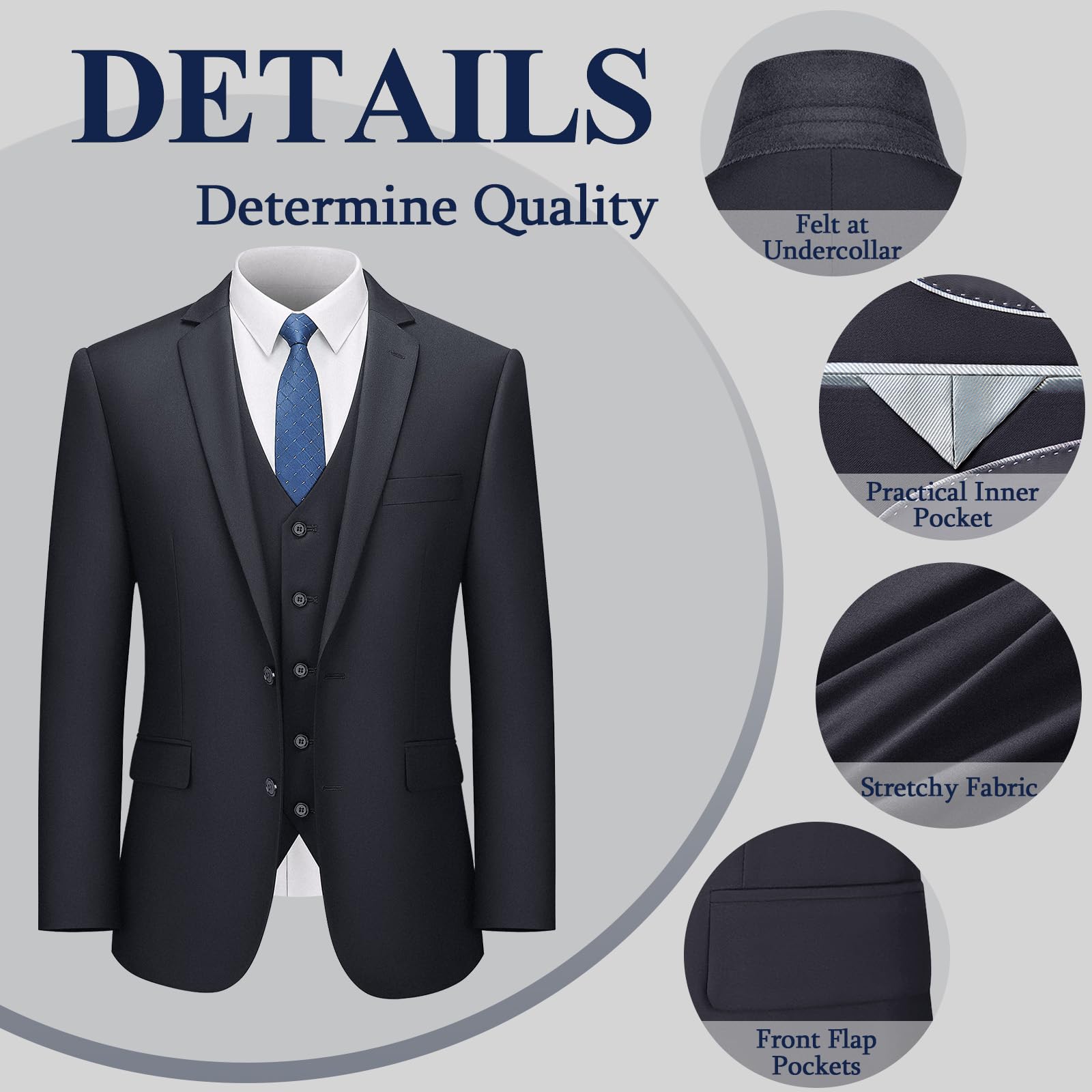 LUPURTY Men's Slim Fit 3 Piece Suits for Business & Wedding | 2 Button Solid Color Jacket, Vest & Pants Tuxedo Set | Perfect for Office, Formal Events & Special Occasions