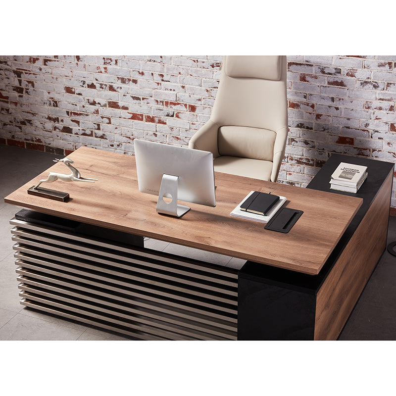 Premium Electric Height Adjustable Sit Stand Desk with Left Return - 1.8M Warm Oak & Black Finish | Home Office & Workspace Ergonomic Standing Desk Solution