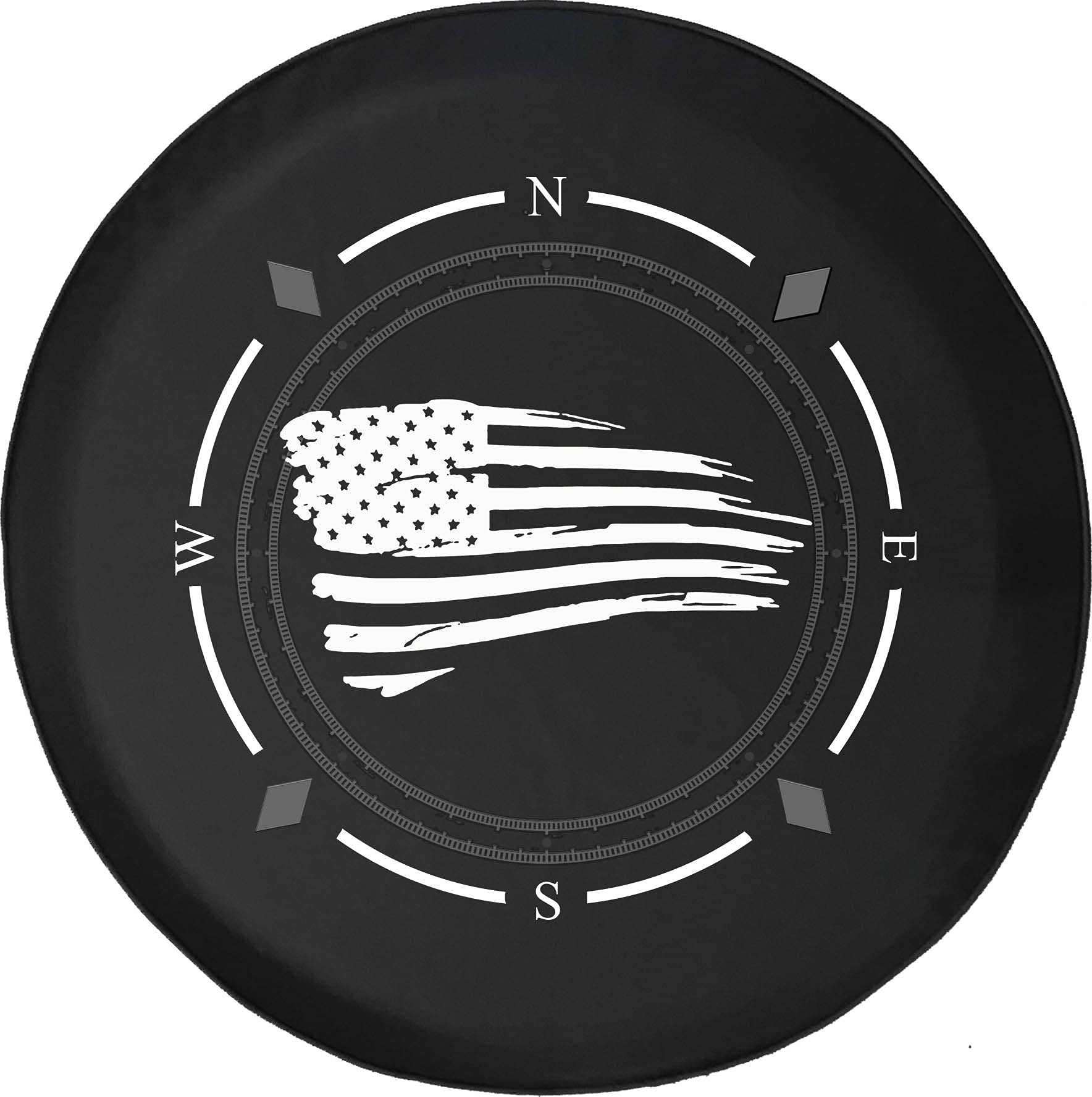American Flag Spare Tire Cover with Compass Design - Durable SUV, Trailer & RV Wheel Protector for Off-Road Adventures & Camping Trips