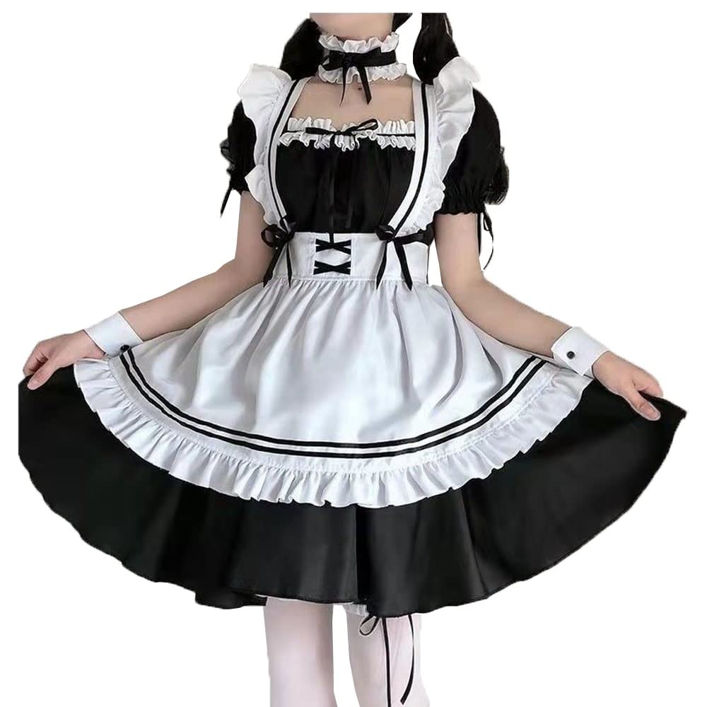 Black and White Lolita Maid Dress - Women's Anime Cosplay Costume with Apron for Cafe Uniform, Halloween Party & Roleplay
