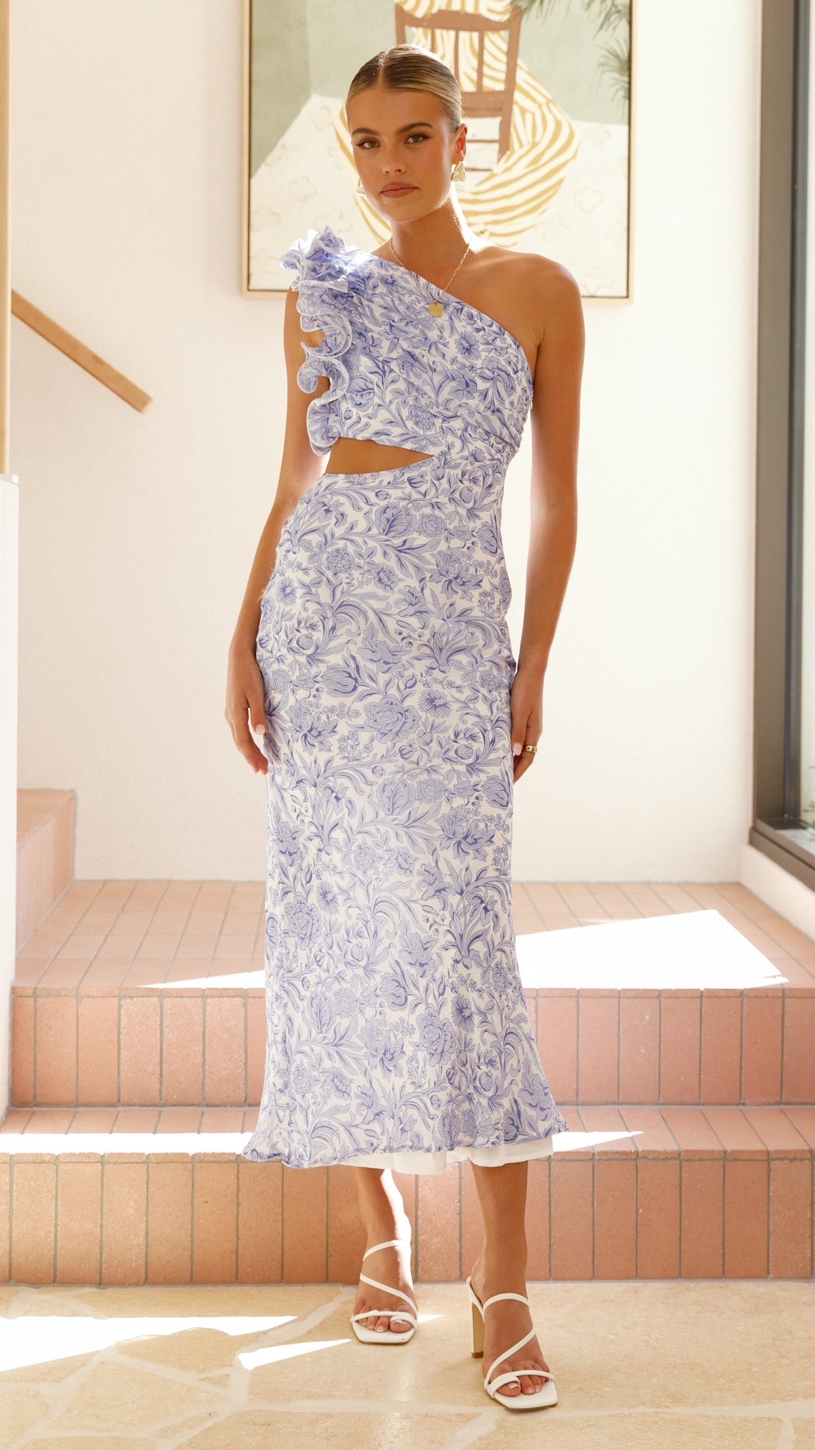 Amina Maxi Dress - Blue Floral Summer Dress for Women | Beach Wedding, Vacation & Party Wear