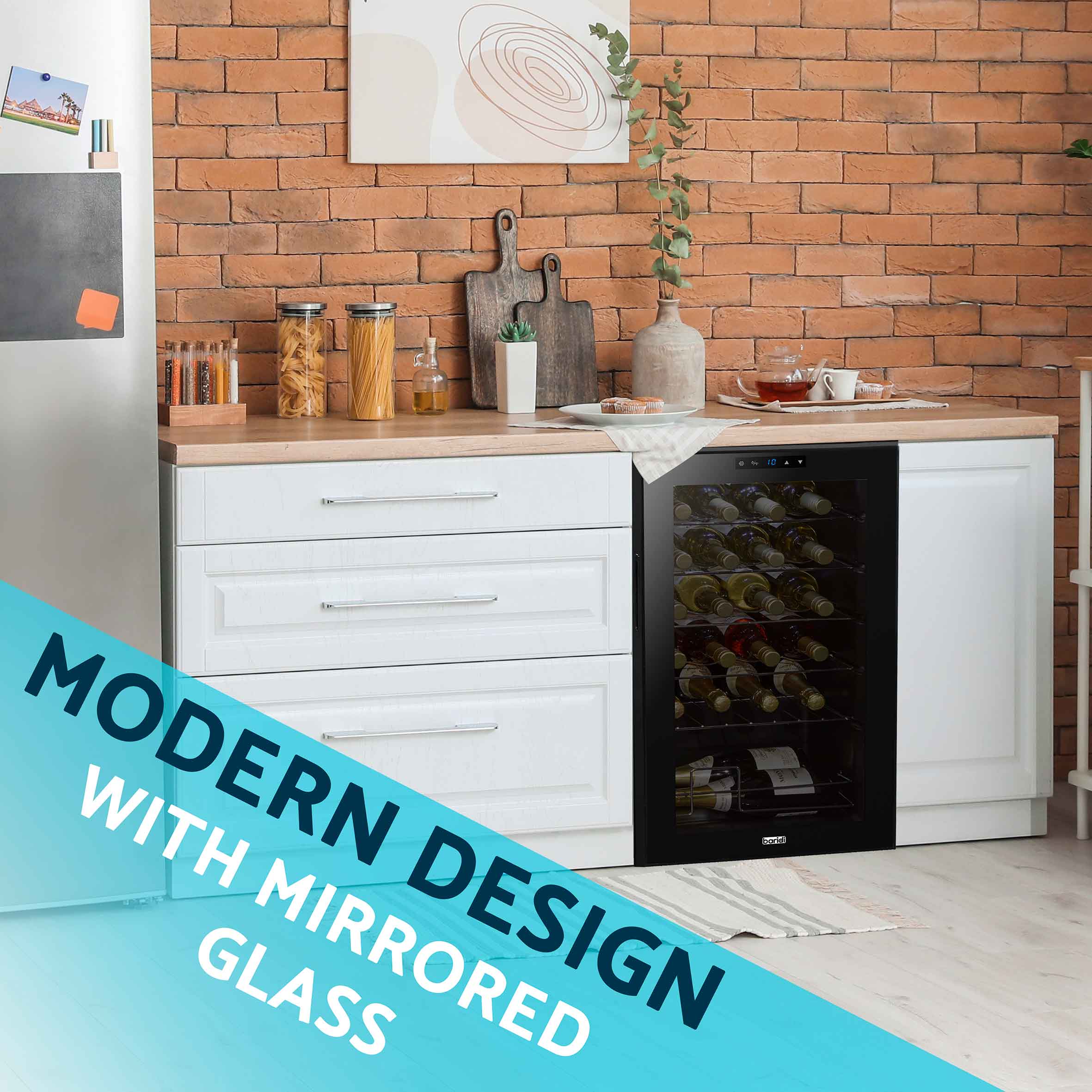 Baridi 24 Bottle Wine Cooler Refrigerator - Digital Touch Screen Control, LED Interior Lighting, Freestanding Black Wine Fridge - Perfect for Home Bars, Restaurants, and Wine Cellars