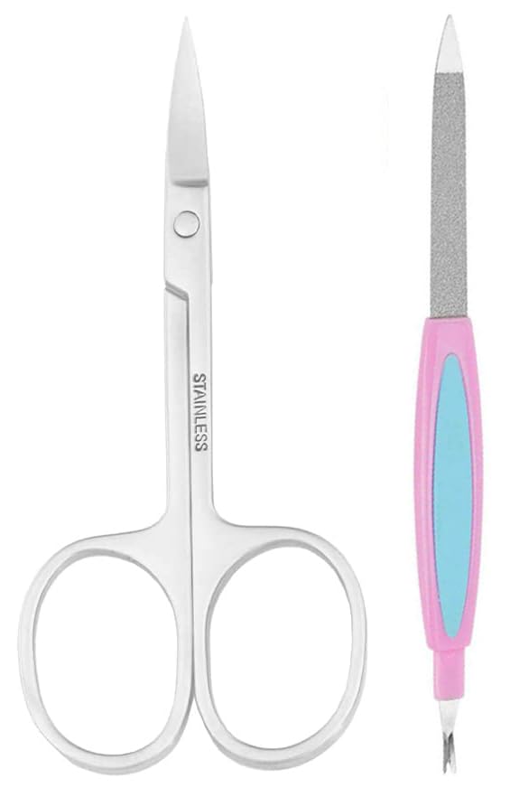Professional Nose Hair & Eyebrow Scissors Set - Stainless Steel Facial Hair Trimmer with Straight & Rounded Tips for Ear Hair, Mustache, Beard Grooming - Includes Nail File - Perfect for Men's Grooming Kit & Travel Essentials