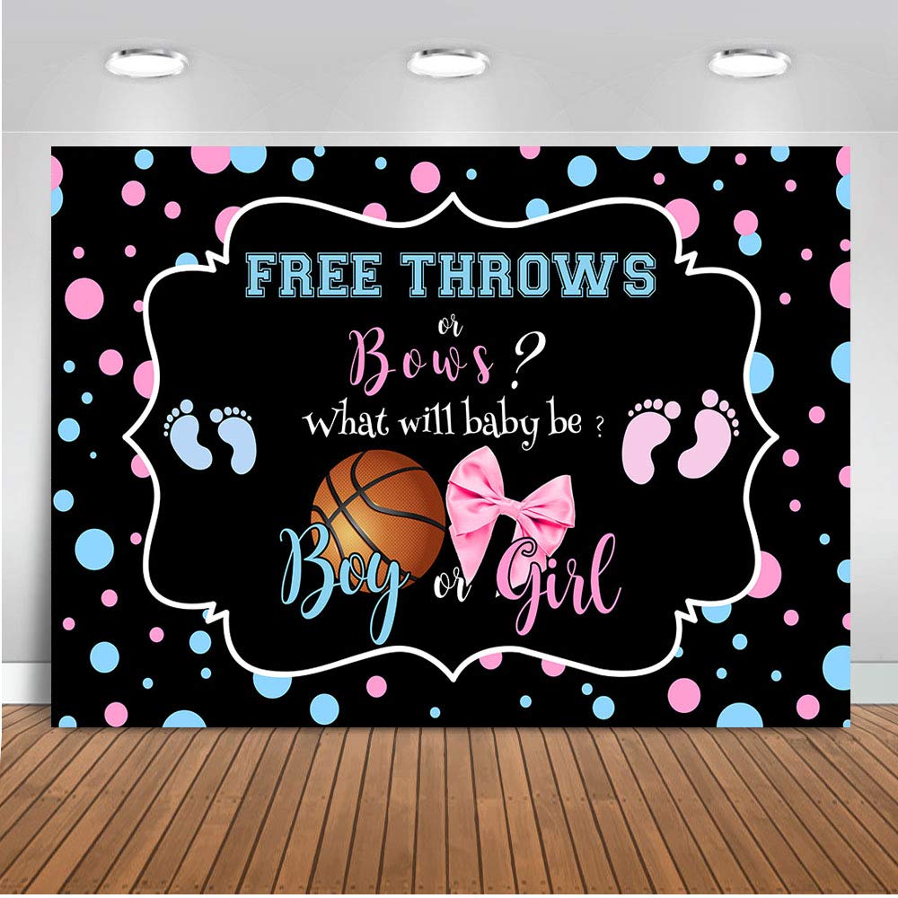 7x5ft Pink or Blue Gender Reveal Backdrop - Free Throws or Pink Bows Design for Baby Shower Photography Booth - Perfect for Boy/Girl Gender Reveal Parties, Newborn Photos & Maternity Shoot Backgrounds