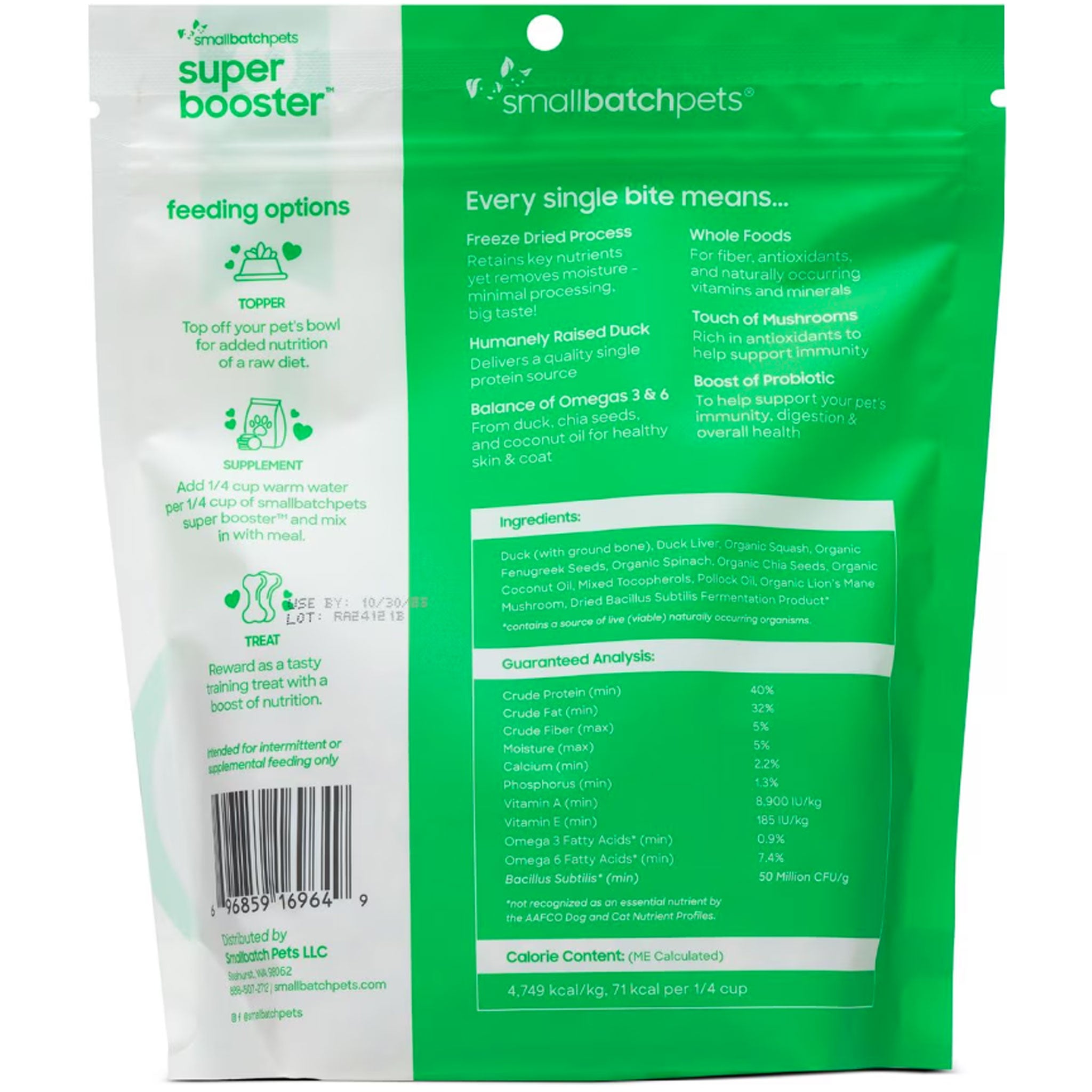 Small Batch Super Boosters Freeze-Dried Dog Treats - Duck Flavor, 7 oz - High Protein Training Rewards & Healthy Snacks for All Breeds