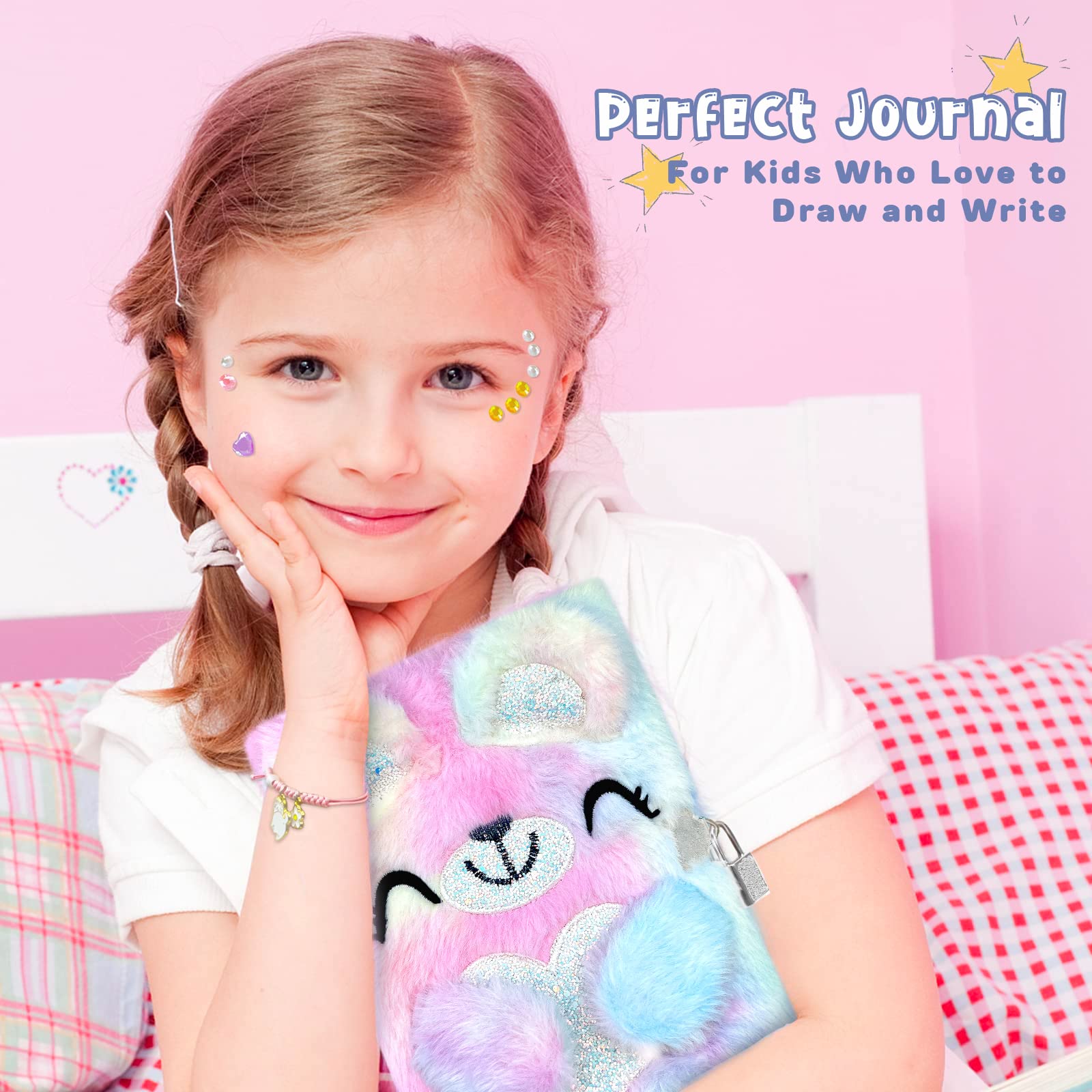 Homicozy Bear Lockable Diary for Girls - Kids Journal with Keys, School Travel Notebook Set for Writing & Drawing, Plush Secret Diary with Multicolor Pens, Stickers & Keychain - Perfect for School, Travel, Birthday Gifts & Secret Keeping