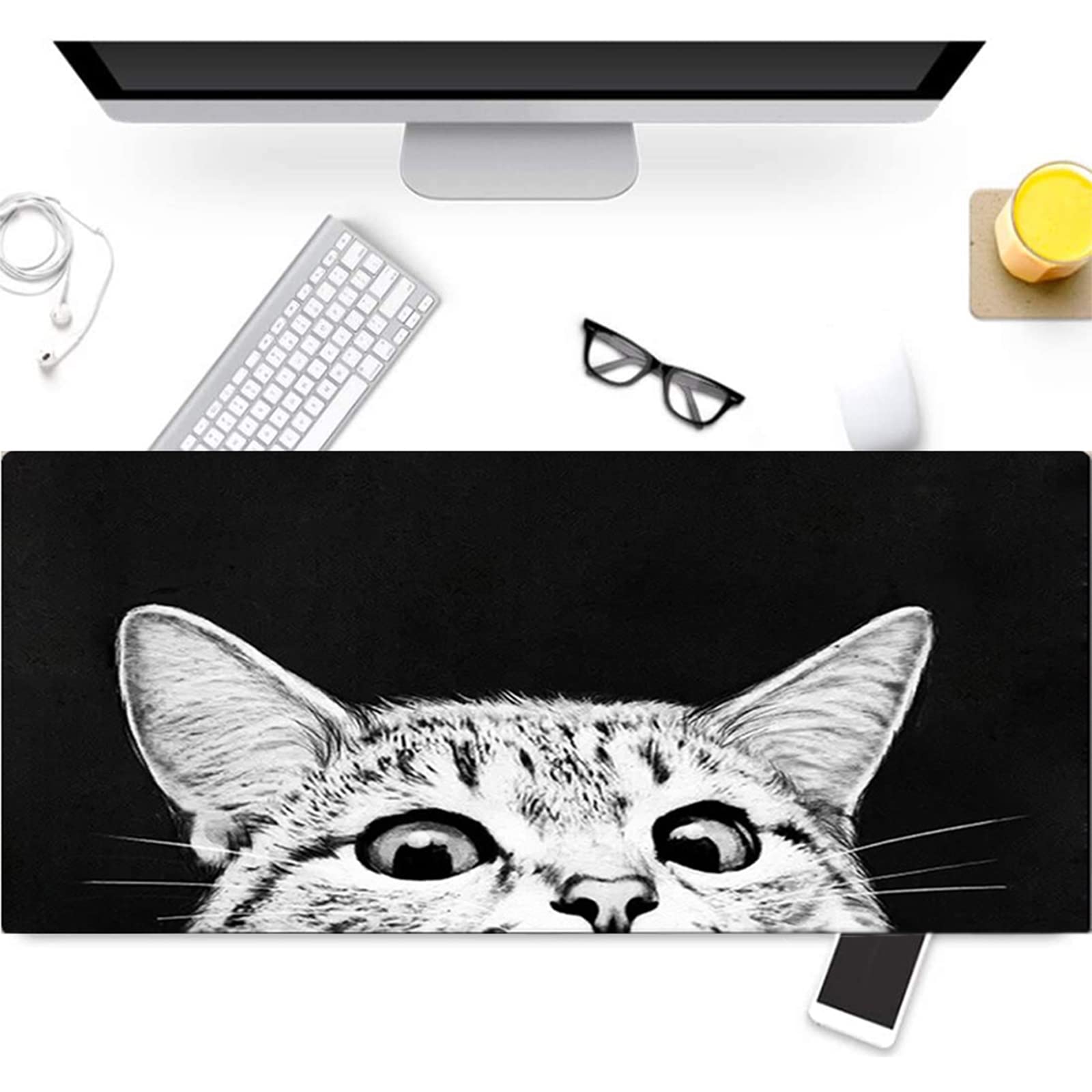 Premium Gaming Mouse Pad - Extra Large Non-Slip Rubber Base with Waterproof Keyboard Mat | Smooth Textured Cloth Surface for PC, Laptop & Office Work | Perfect for Gamers & Professionals (Cartoon Cat Design)