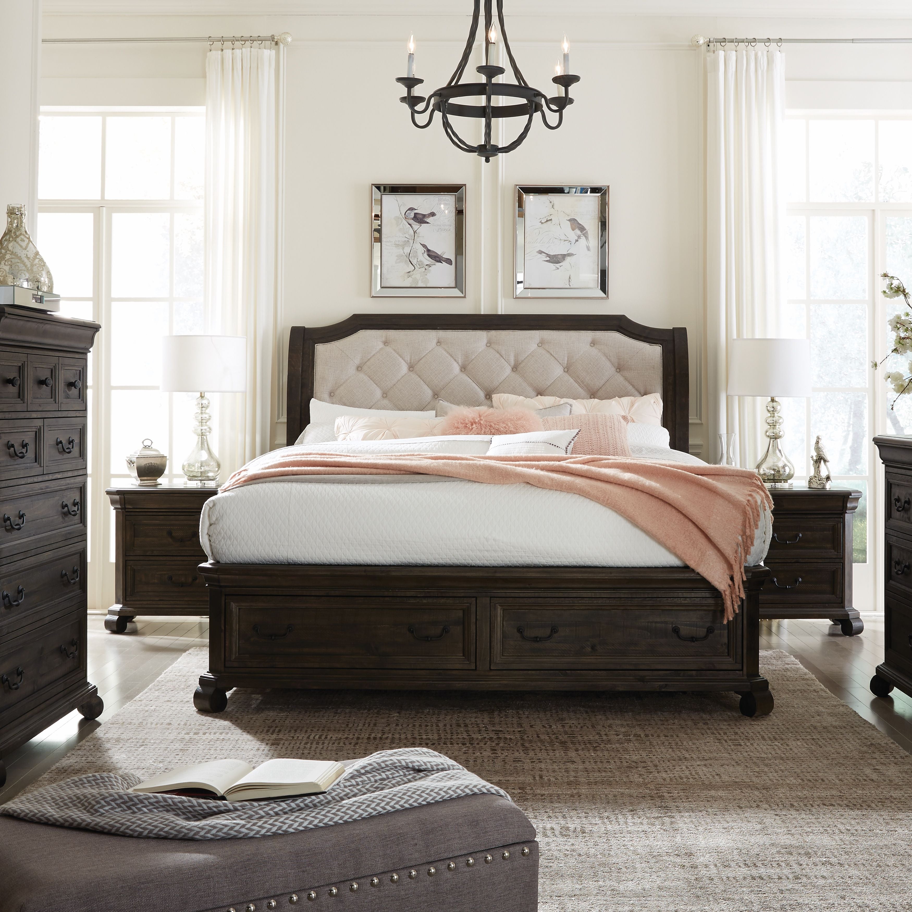 Bellamy Complete Queen Sleigh Storage Bed Frame with Underbed Drawers - Elegant Bedroom Furniture for Small Space Organization & Guest Room Storage Solutions