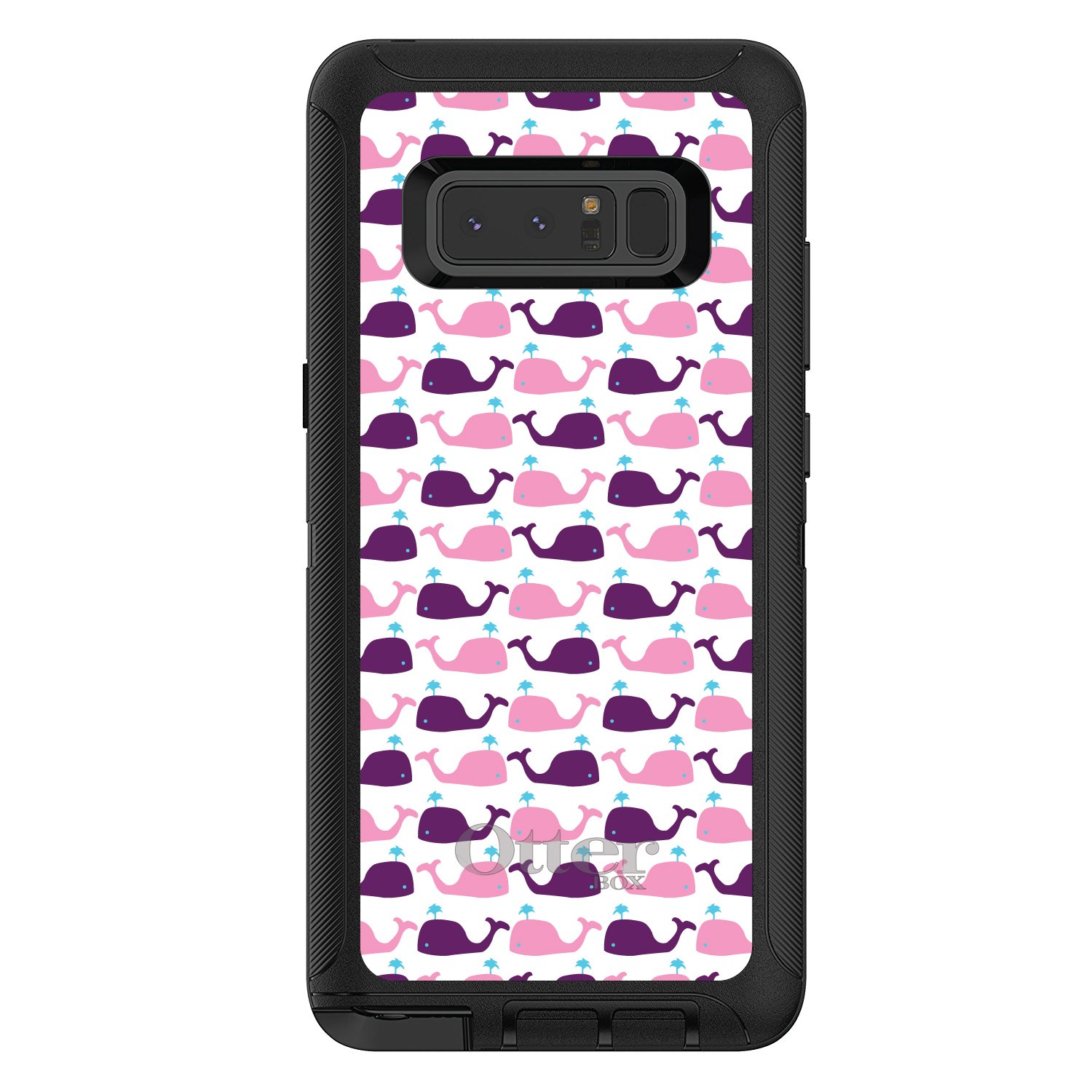 **DistinctInk Samsung Galaxy Note 8 Case - Custom Black Protective Cover with Purple Pink Cartoon Whales Design | Durable Replacement for OtterBox Defender | Perfect for Work, Travel & Everyday Use**